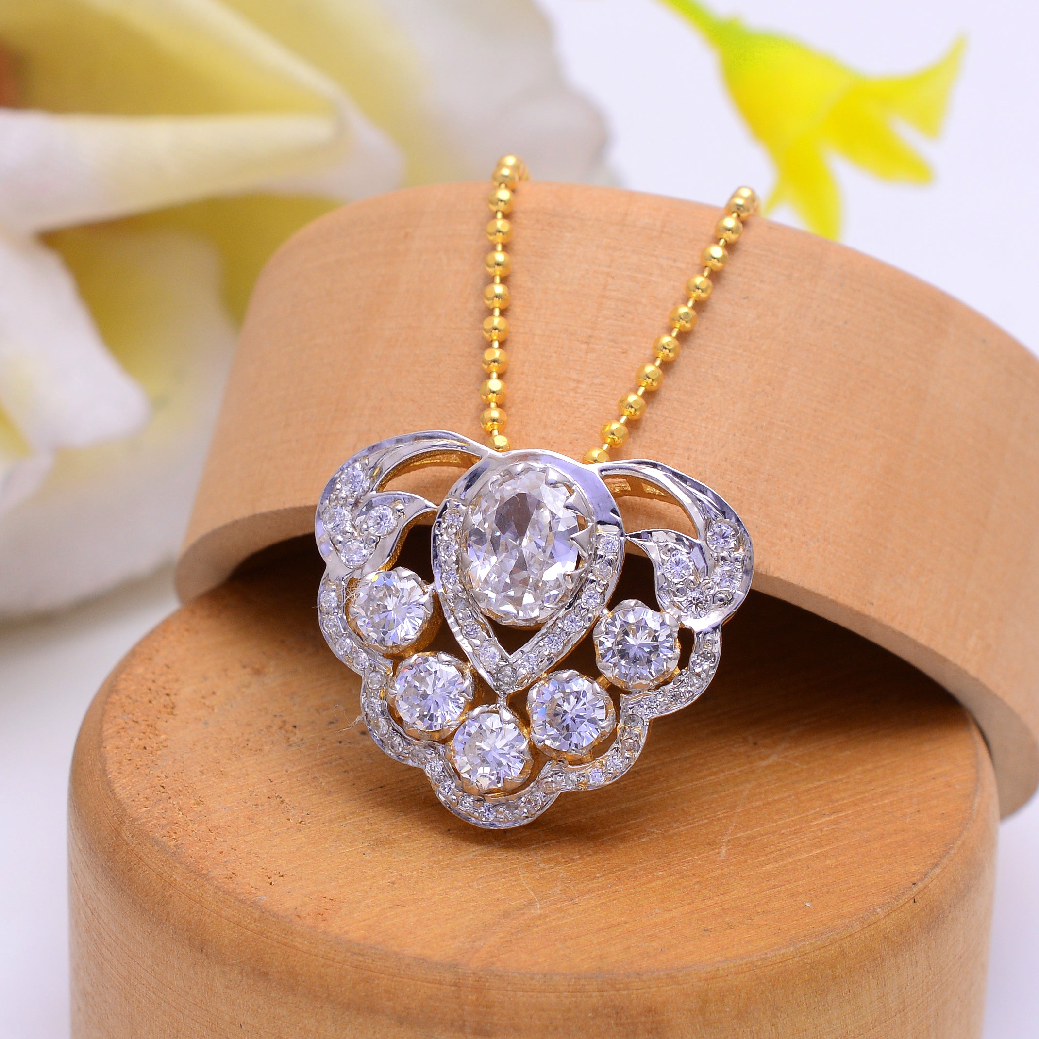 925 Silver Diamond Cluster Pendant Necklace for Women – White Stone Statement Pendant in Dual Tone Finish – Elegant Handmade Bridal Jewelry Gift | Women's Necklace Pendant