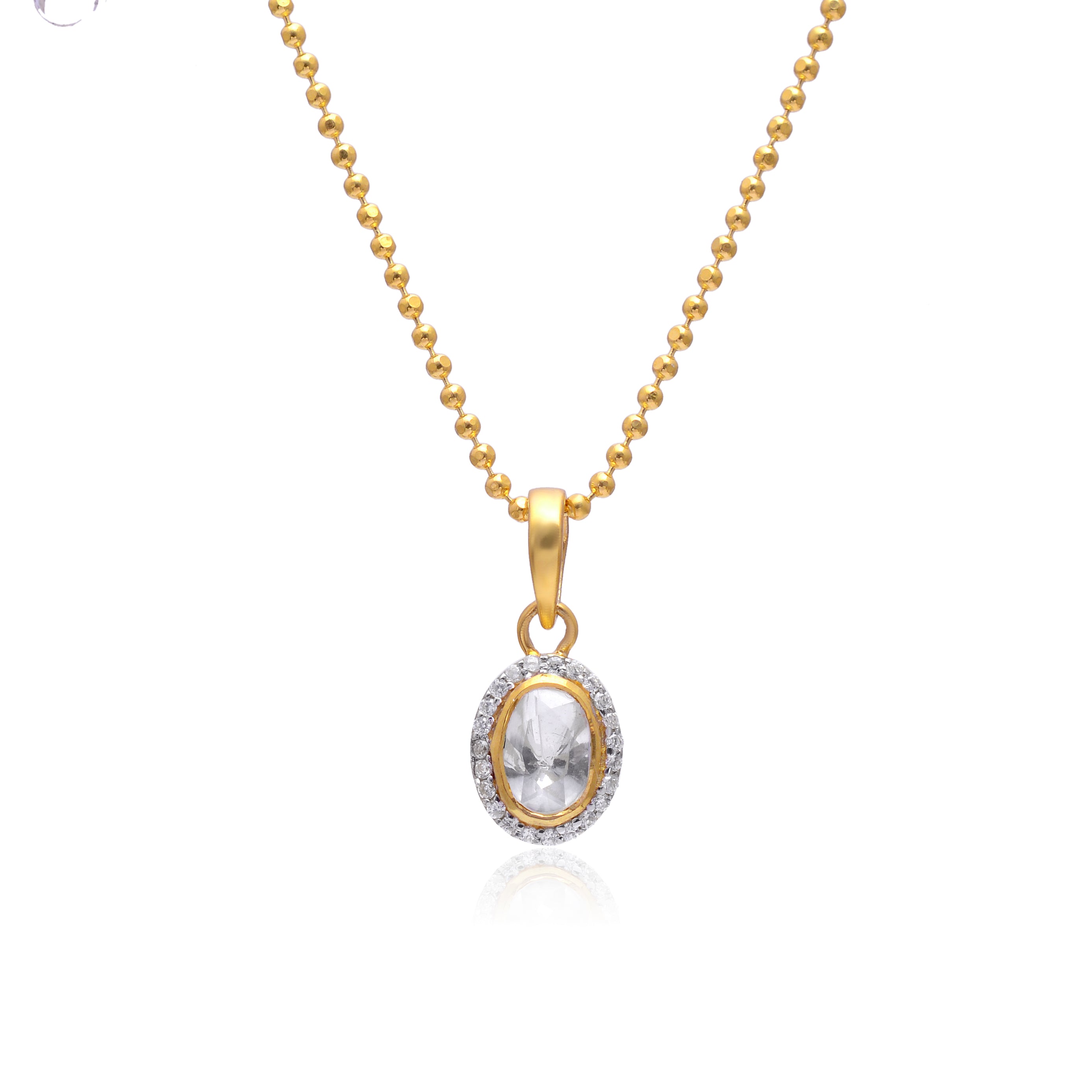 925 Sterling Silver Halo Pendant Necklace for Women – Oval White Stone Pendant in Gold Plated – Minimal Elegant Handmade Jewelry Gift | Women's Jewelry