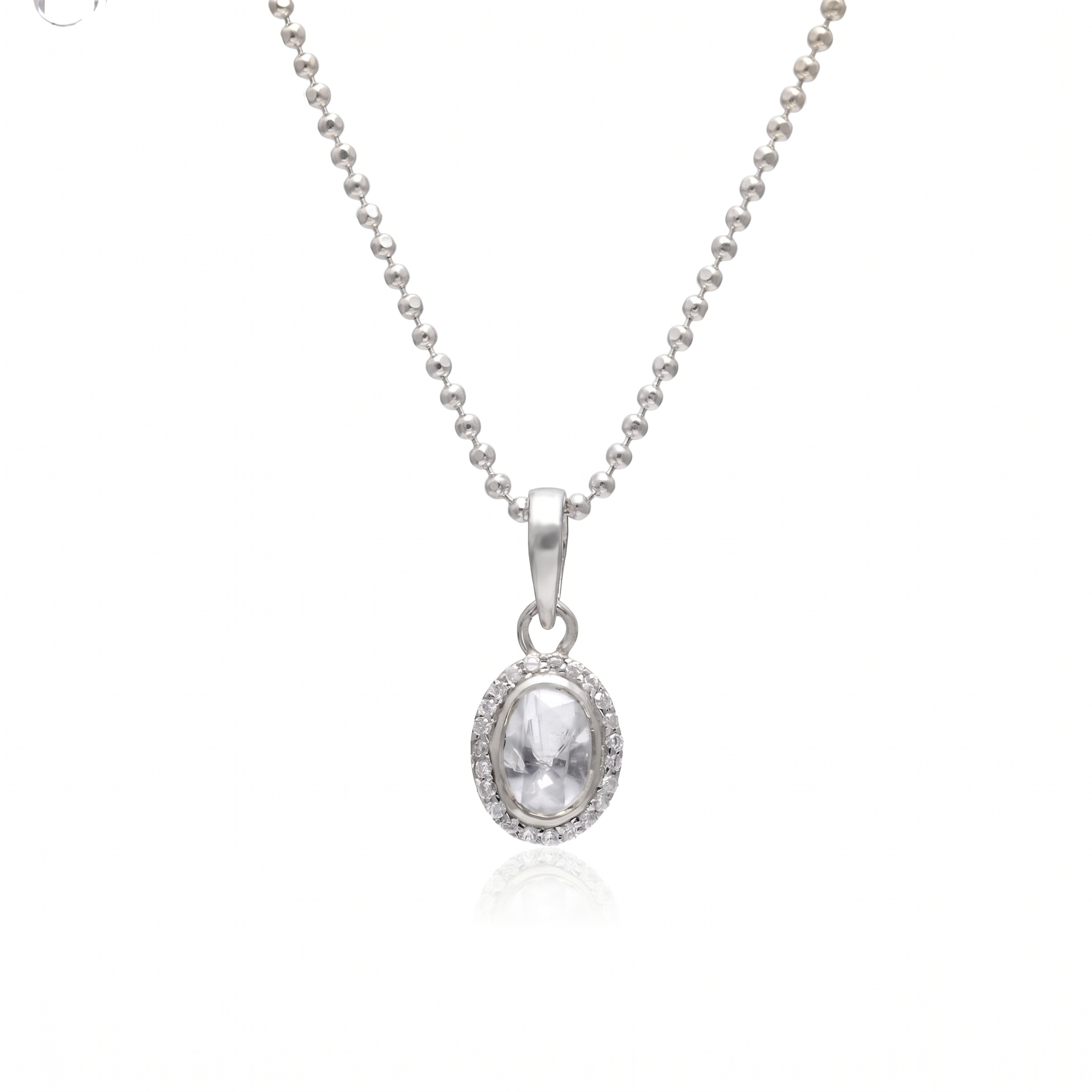 925 Sterling Silver Halo Pendant Necklace for Women – Oval White Stone Pendant in Gold Plated – Minimal Elegant Handmade Jewelry Gift | Women's Jewelry