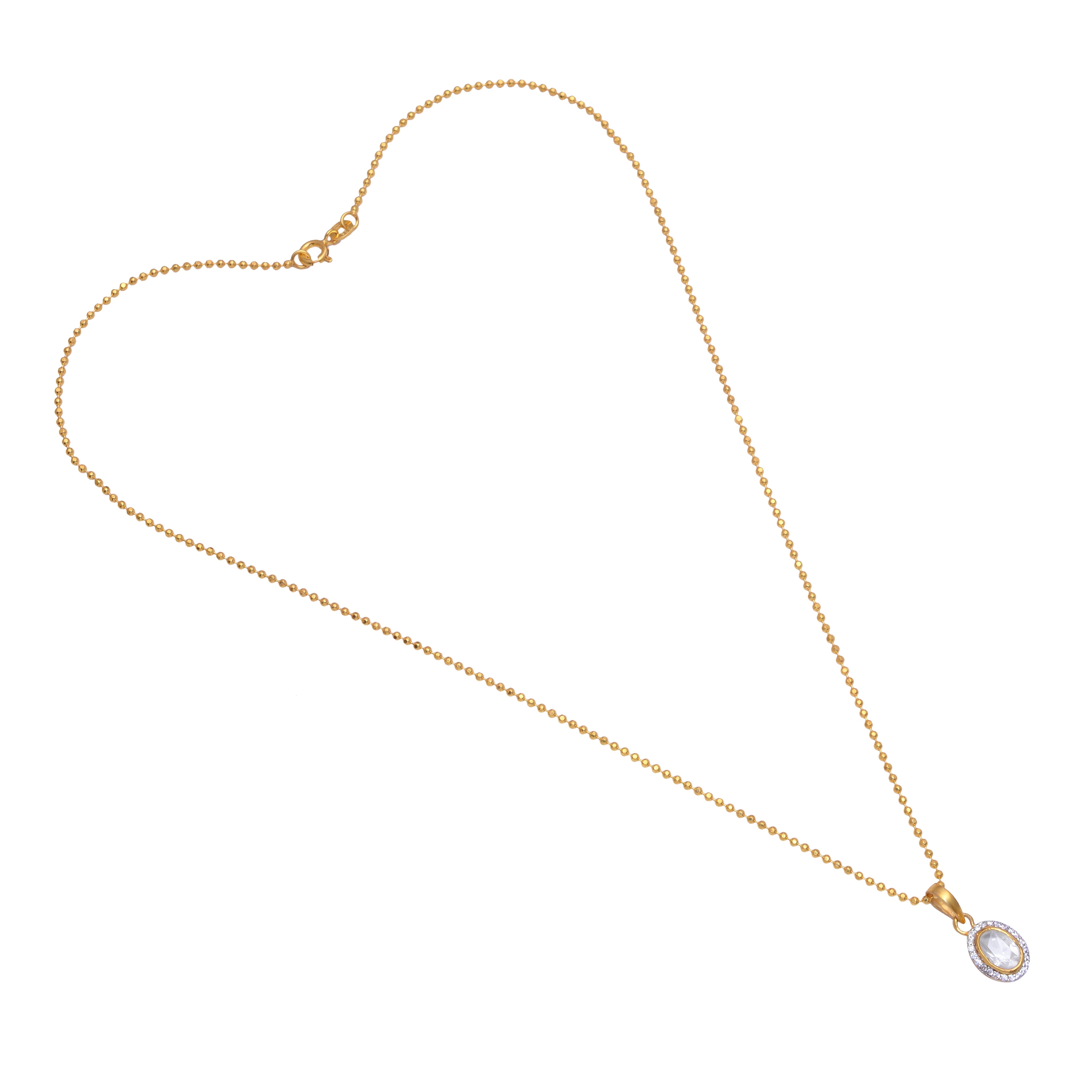 925 Sterling Silver Halo Pendant Necklace for Women – Oval White Stone Pendant in Gold Plated – Minimal Elegant Handmade Jewelry Gift | Women's Jewelry