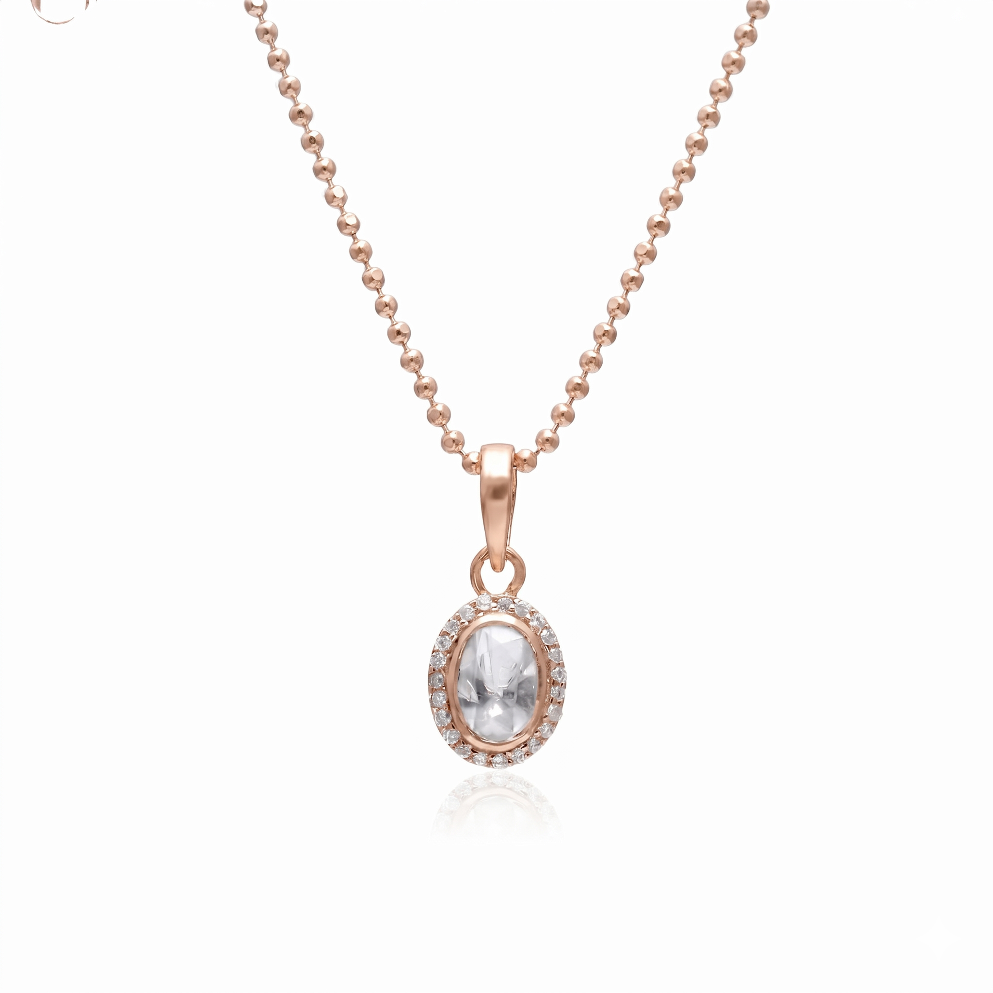 925 Sterling Silver Halo Pendant Necklace for Women – Oval White Stone Pendant in Gold Plated – Minimal Elegant Handmade Jewelry Gift | Women's Jewelry