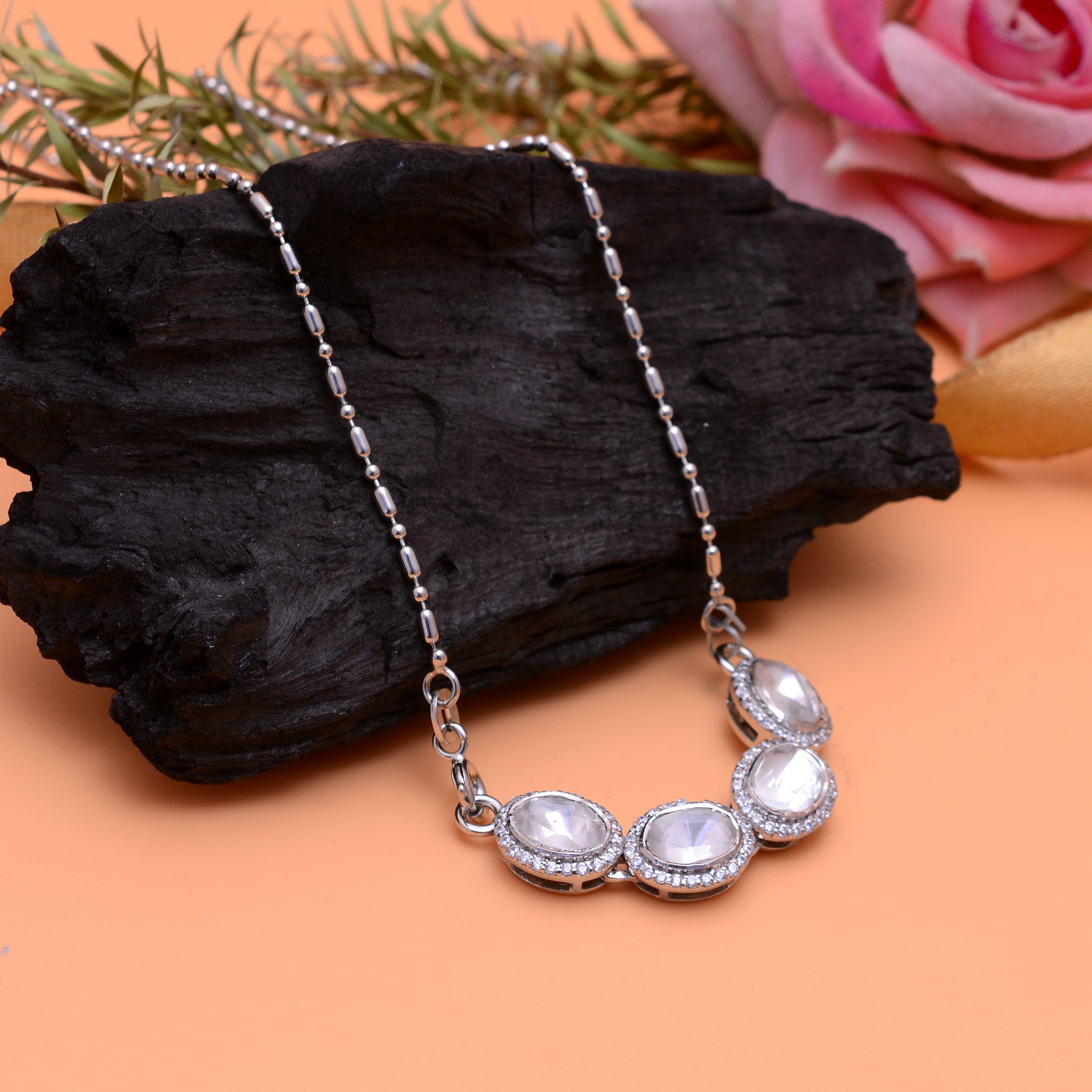 925 Sterling Silver Multi Oval CZ Pendant Necklace for Women | Elegant Halo Crystal Necklace | Minimalist Silver Jewelry Gift for Her