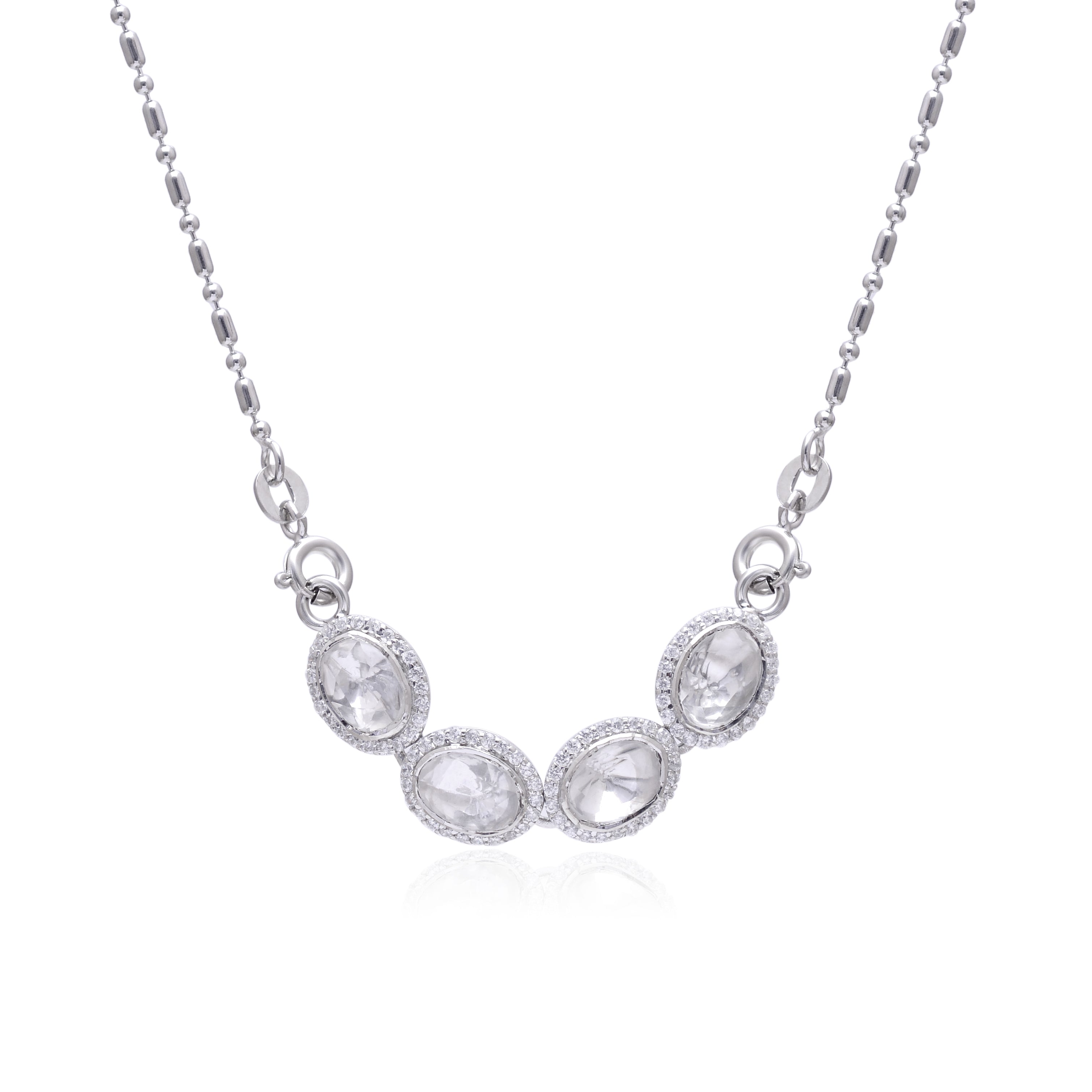925 Sterling Silver Multi Oval CZ Pendant Necklace for Women | Elegant Halo Crystal Necklace | Minimalist Silver Jewelry Gift for Her