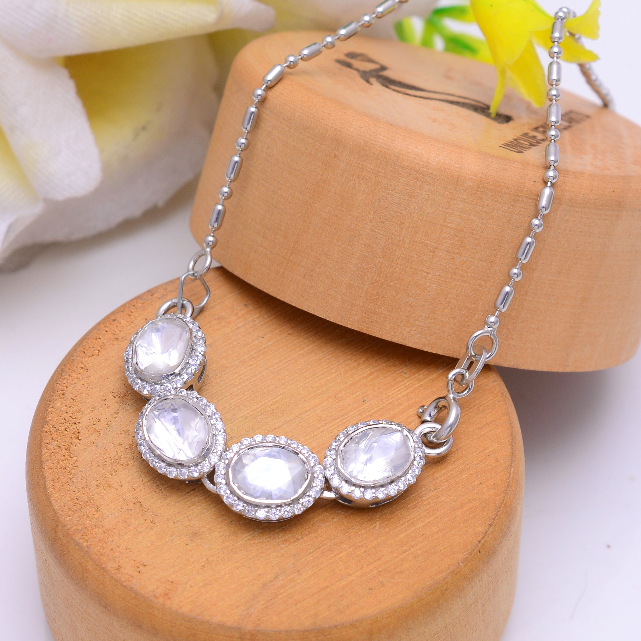 925 Sterling Silver Multi Oval CZ Pendant Necklace for Women | Elegant Halo Crystal Necklace | Minimalist Silver Jewelry Gift for Her