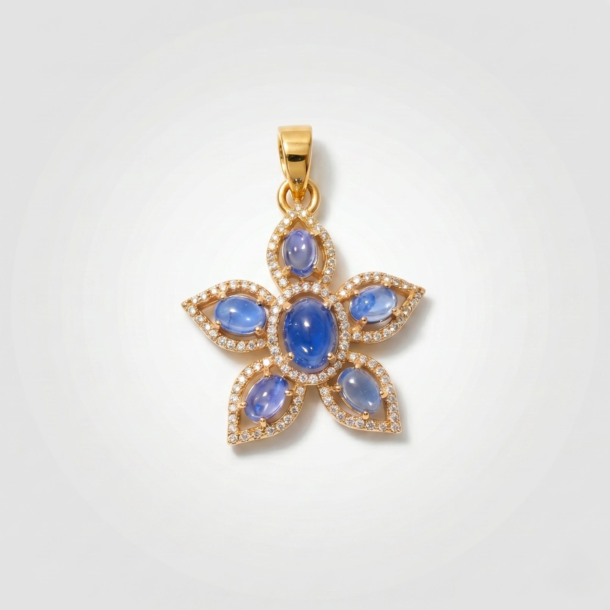 925 Sterling Silver Natural Blue Kyanite Flower Pendant Necklace | Handmade Floral Design with White Zircon Halo | Statement Gemstone Jewelry Gift for Mom Wife