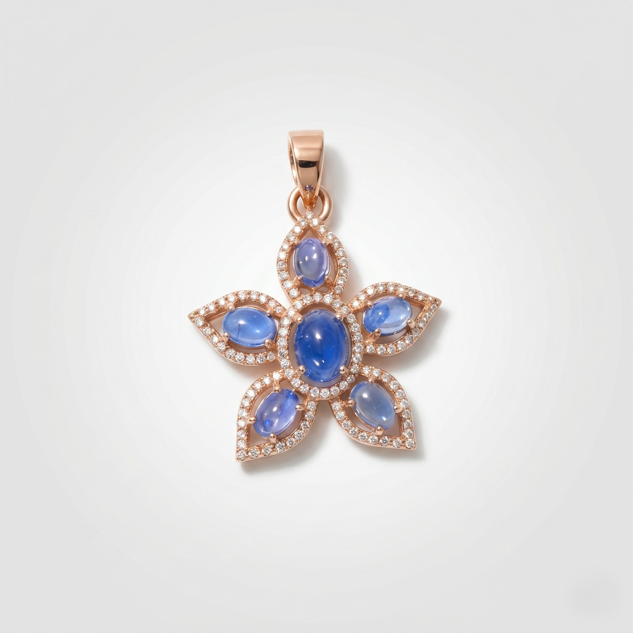 925 Sterling Silver Natural Blue Kyanite Flower Pendant Necklace | Handmade Floral Design with White Zircon Halo | Statement Gemstone Jewelry Gift for Mom Wife