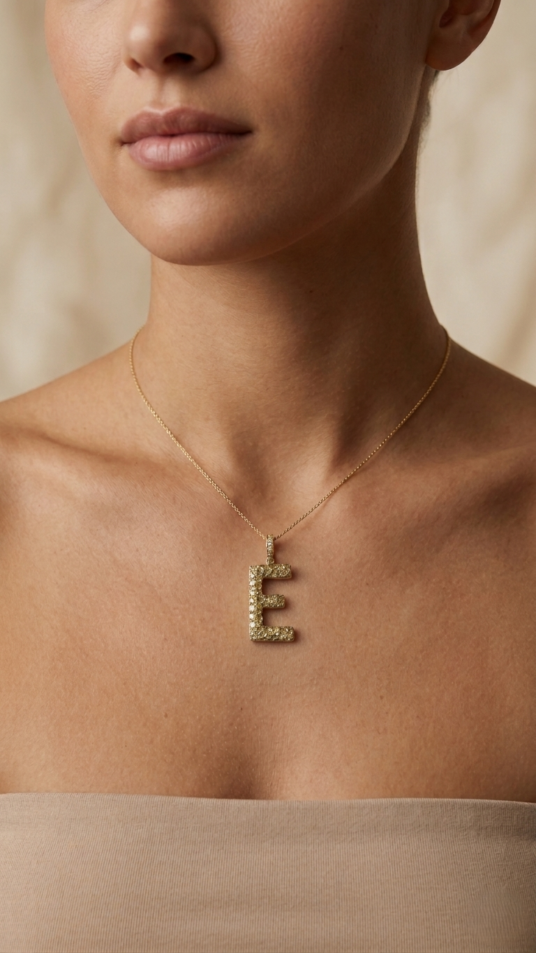 925 Sterling Silver Gold Plated Initial E Pendant | Natural Raw Diamond Letter Pendant | Personalized Alphabet Jewelry for Women | Gift for Mom Wife Her