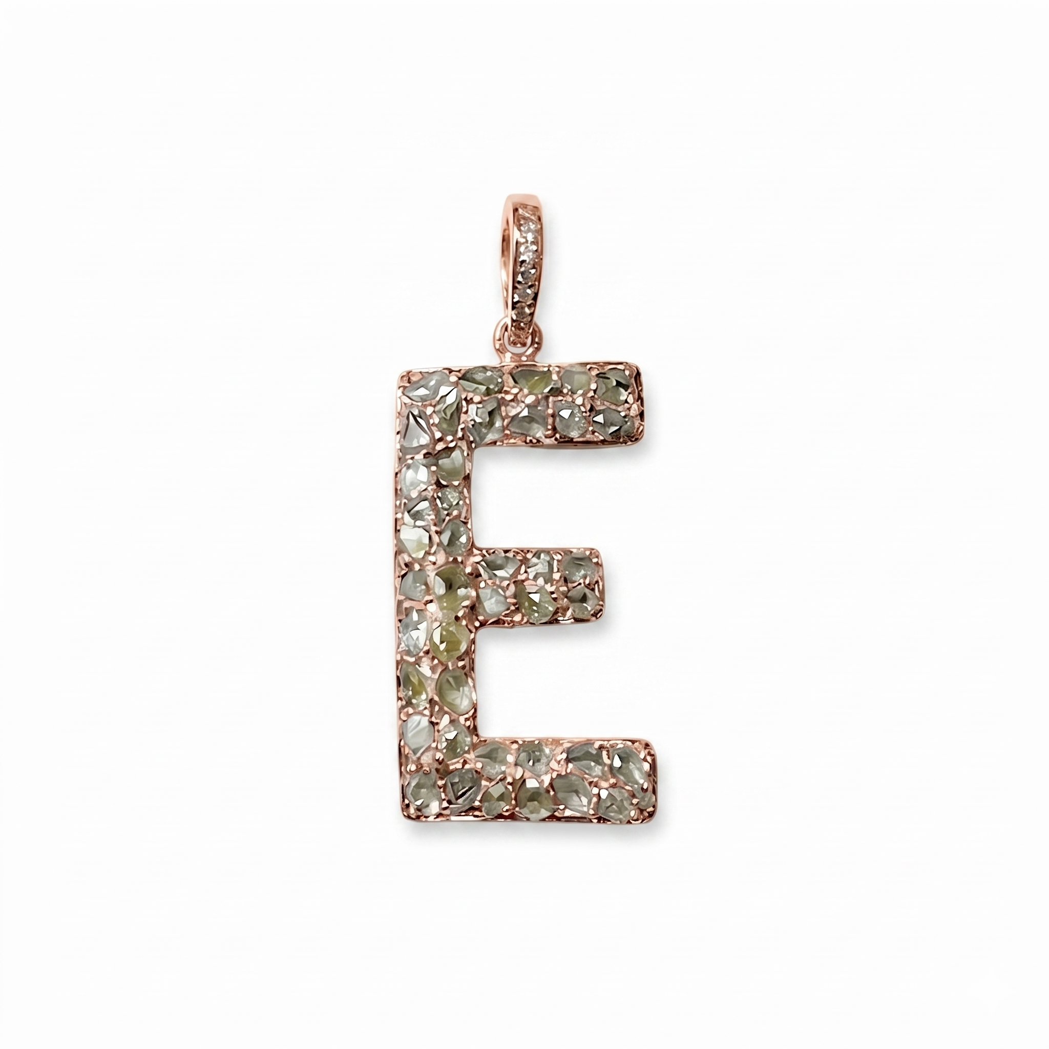 925 Sterling Silver Gold Plated Initial E Pendant | Natural Raw Diamond Letter Pendant | Personalized Alphabet Jewelry for Women | Gift for Mom Wife Her