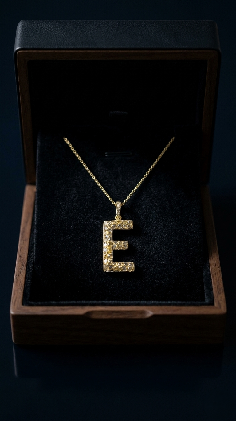 925 Sterling Silver Gold Plated Initial E Pendant | Natural Raw Diamond Letter Pendant | Personalized Alphabet Jewelry for Women | Gift for Mom Wife Her