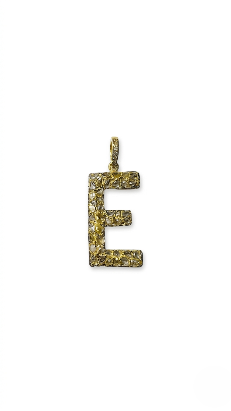 925 Sterling Silver Gold Plated Initial E Pendant | Natural Raw Diamond Letter Pendant | Personalized Alphabet Jewelry for Women | Gift for Mom Wife Her