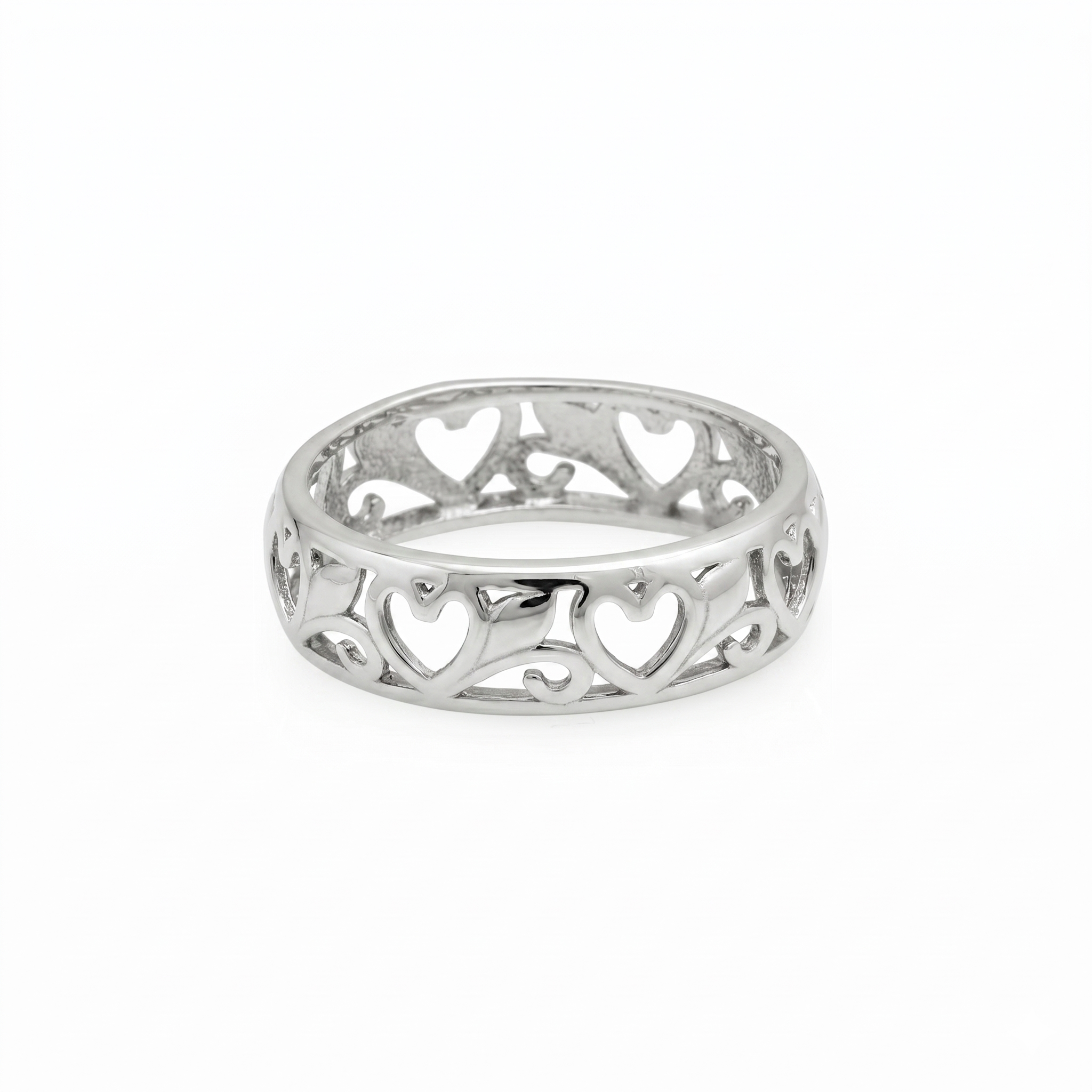 925 Sterling Silver Heart Cutwork Band Ring for Women | Elegant Openwork Stackable Ring
