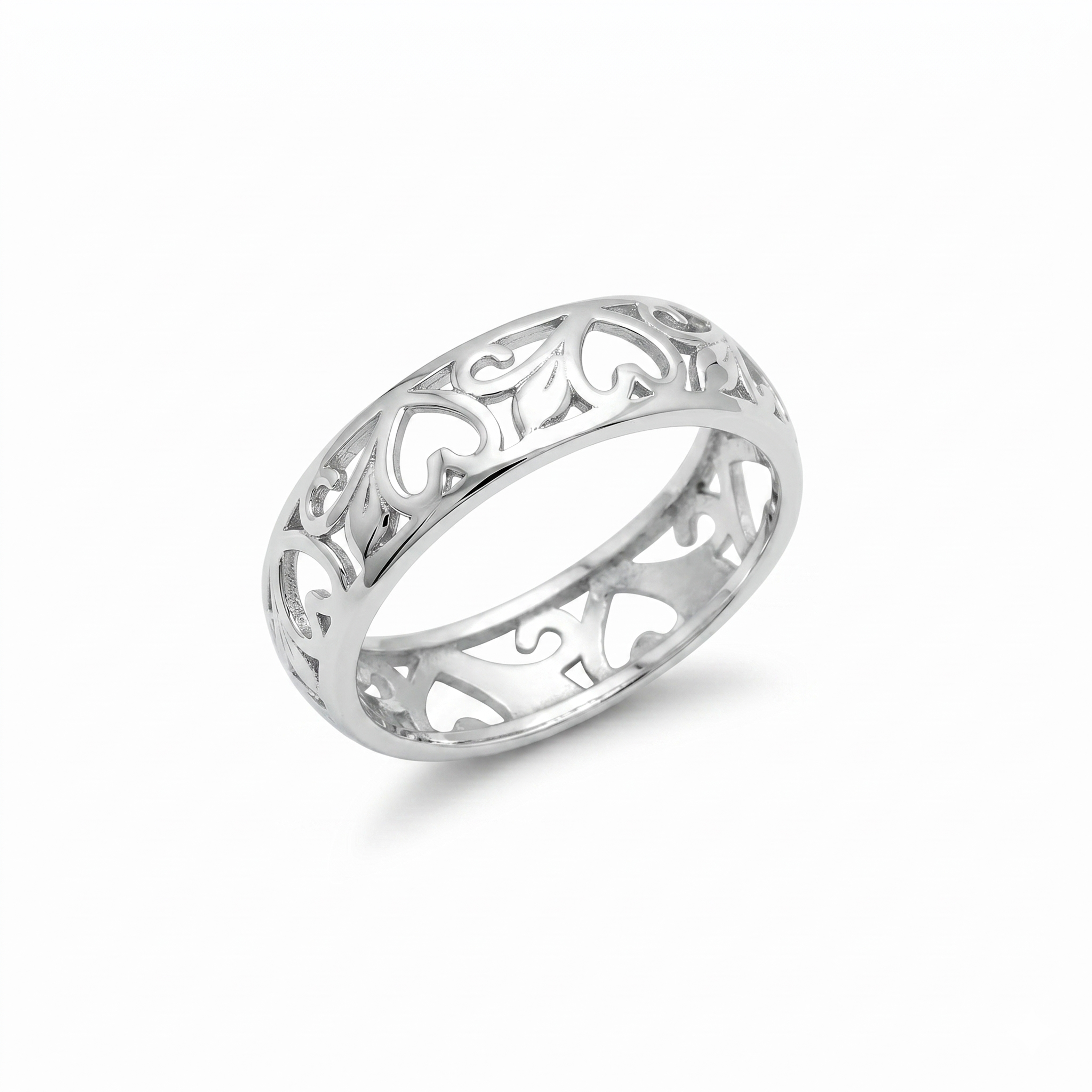 925 Sterling Silver Heart Cutwork Band Ring for Women | Elegant Openwork Stackable Ring