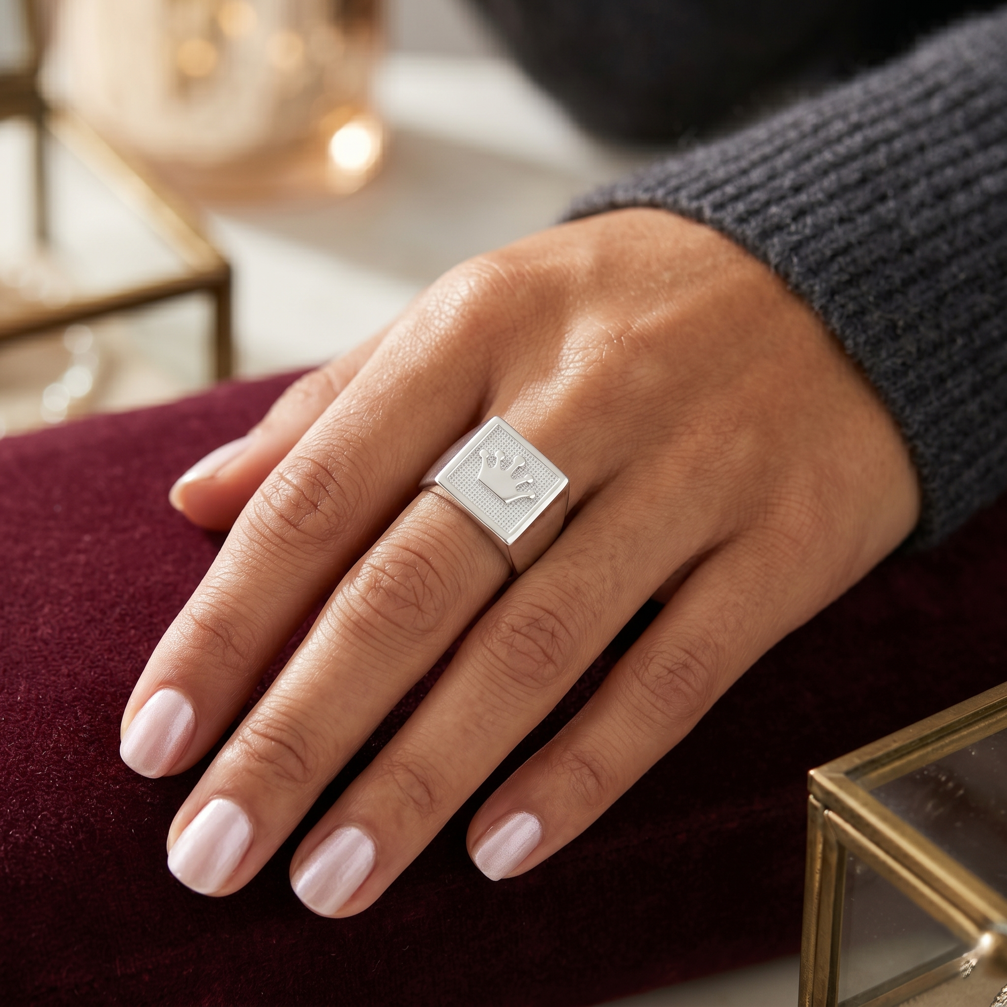 925 Sterling Silver Crown Signet Ring for Men & Women | Royal Square Statement Ring