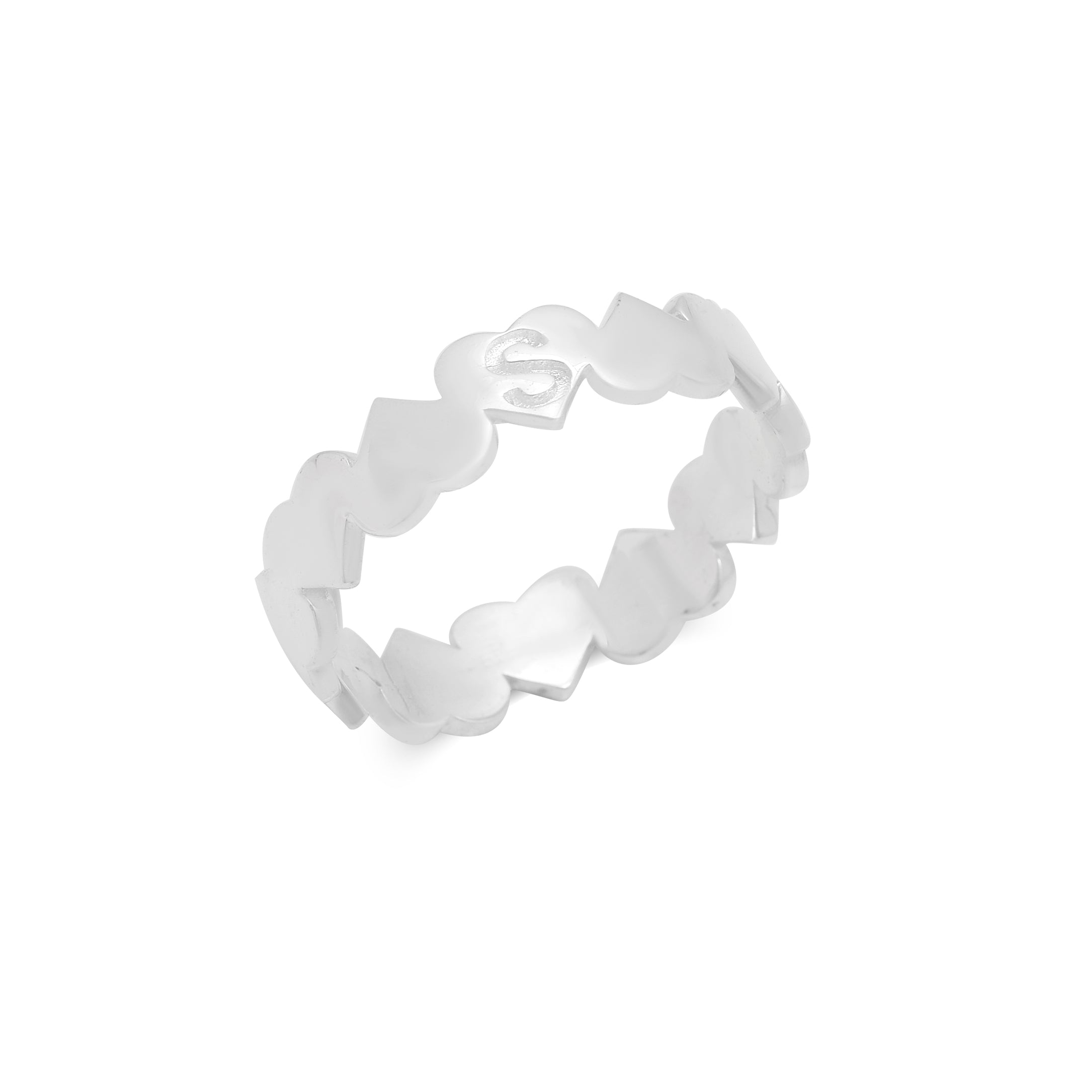 925 Silver Personalized Heart Initial Silver Band Ring for Women | Minimal 'S' Alphabet Statement Ring | Women's Ring