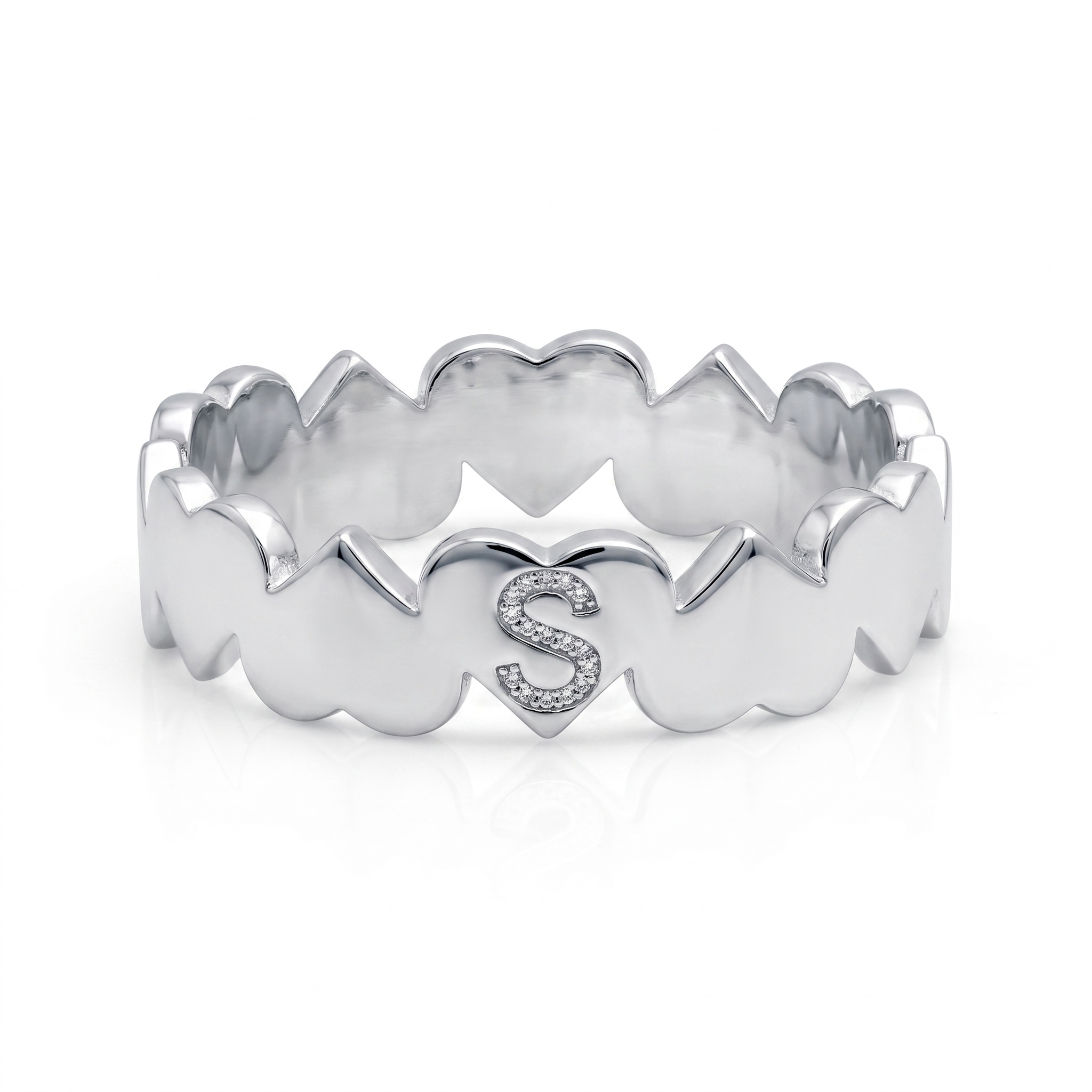 925 Silver Personalized Heart Initial Silver Band Ring for Women | Minimal 'S' Alphabet Statement Ring | Women's Ring
