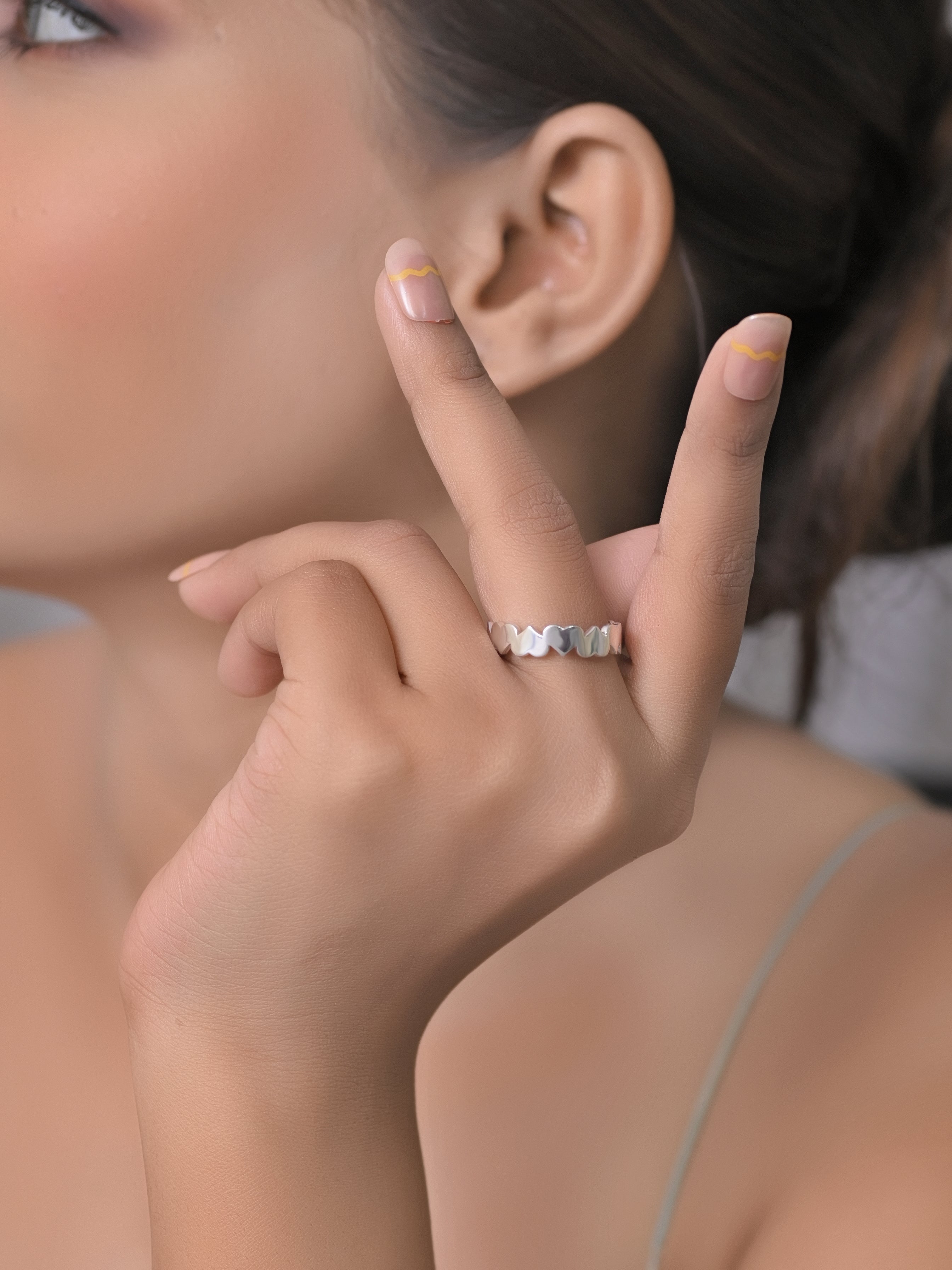 925 Silver Personalized Heart Initial Silver Band Ring for Women | Minimal 'S' Alphabet Statement Ring | Women's Ring