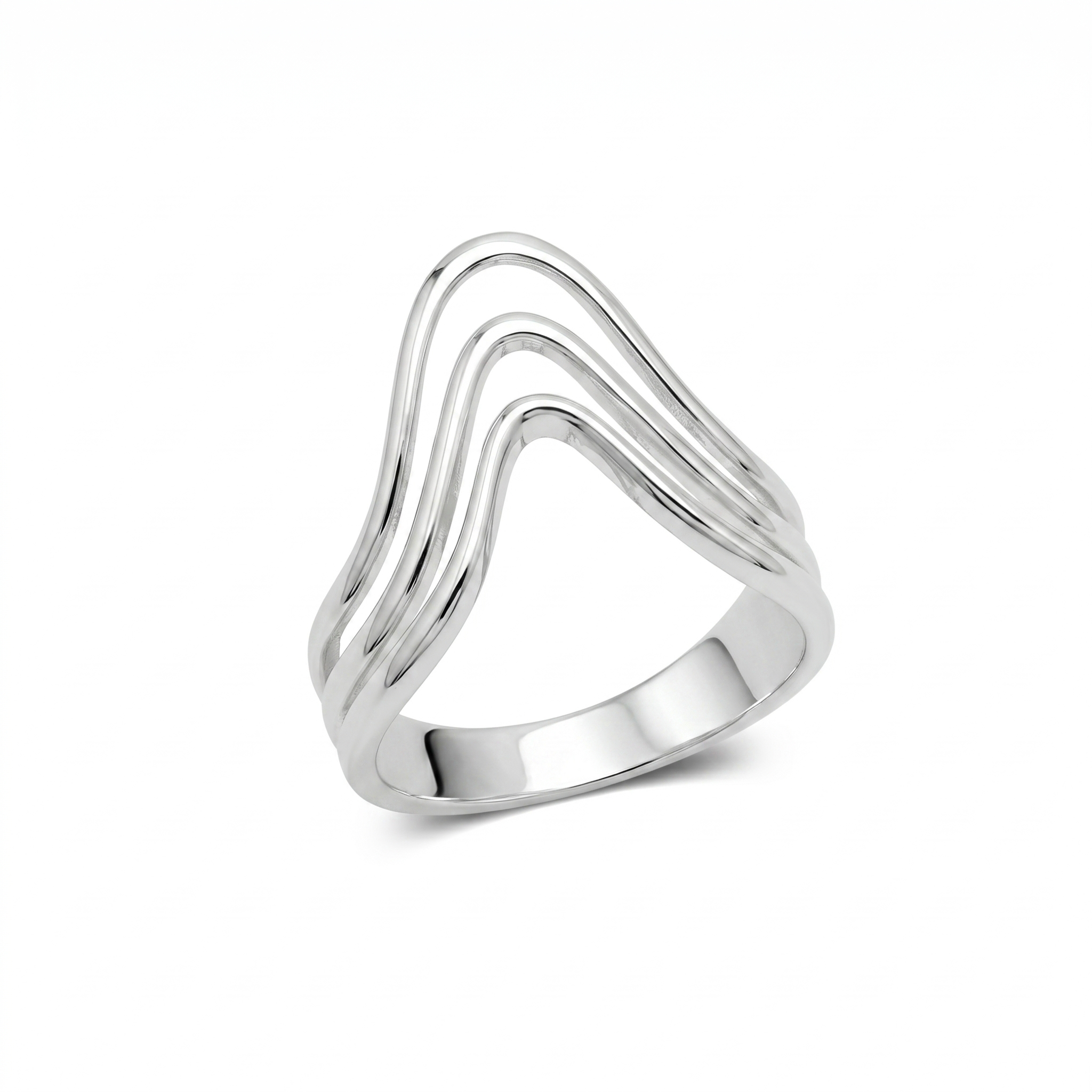 Minimalist Triple Wave Open Statement Ring | 925 Sterling Silver Modern Band Ring | Contemporary Stackable Jewelry for Women | Gift for Her