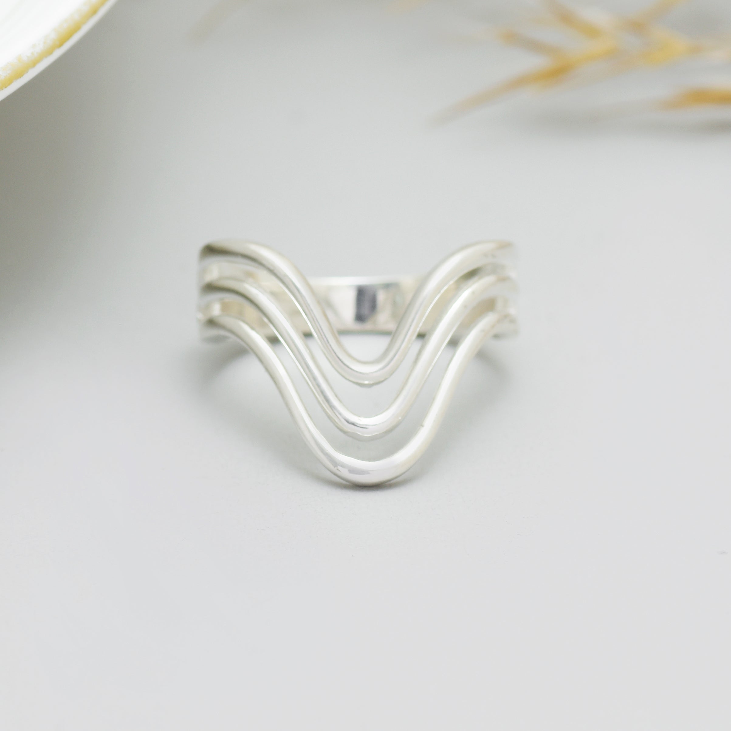 Minimalist Triple Wave Open Statement Ring | 925 Sterling Silver Modern Band Ring | Contemporary Stackable Jewelry for Women | Gift for Her
