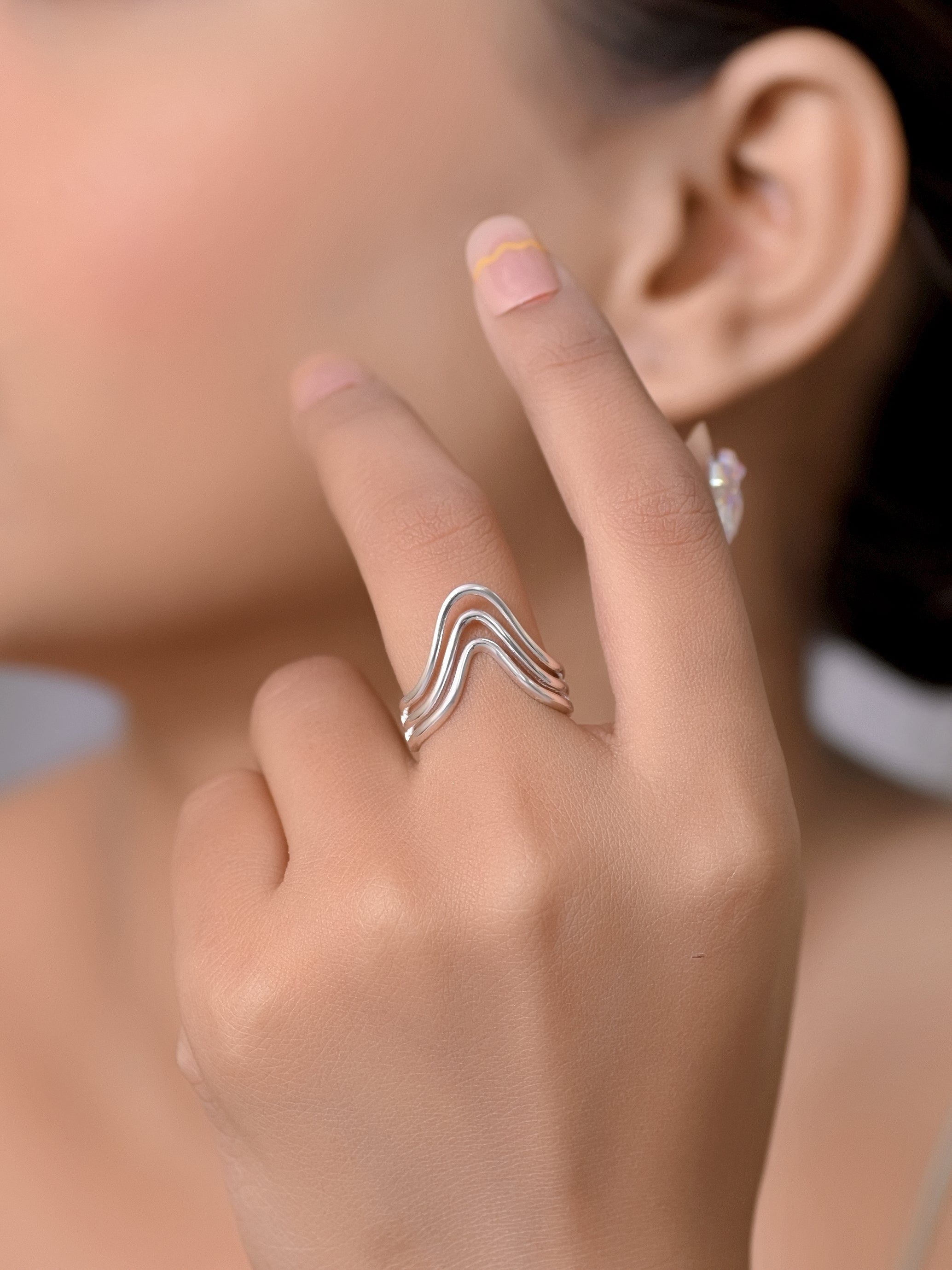 Minimalist Triple Wave Open Statement Ring | 925 Sterling Silver Modern Band Ring | Contemporary Stackable Jewelry for Women | Gift for Her
