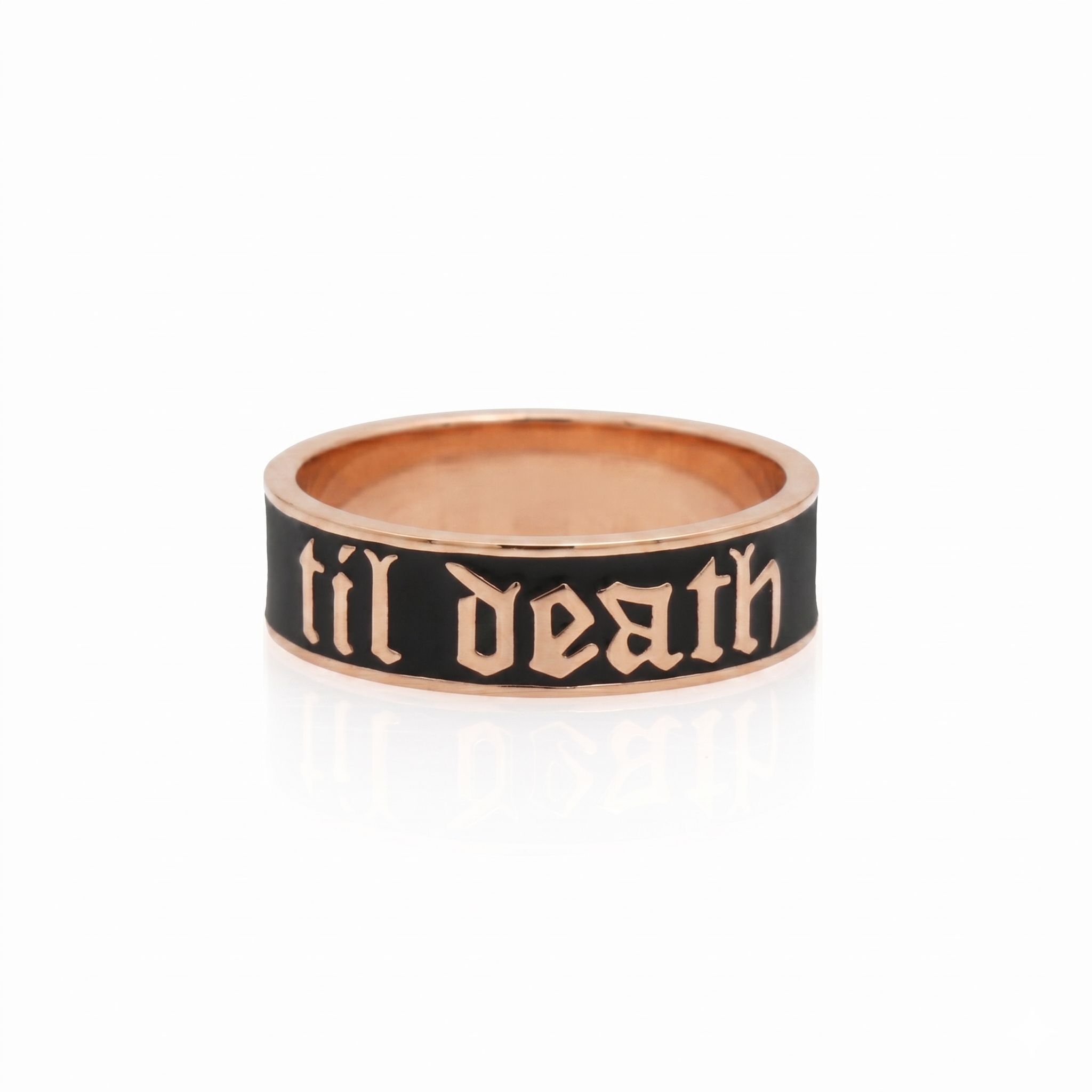 925 Silver "Till Death" Gothic Couple Ring | Black Enamel Gold Plated Band Ring | Minimalist Statement Promise Ring