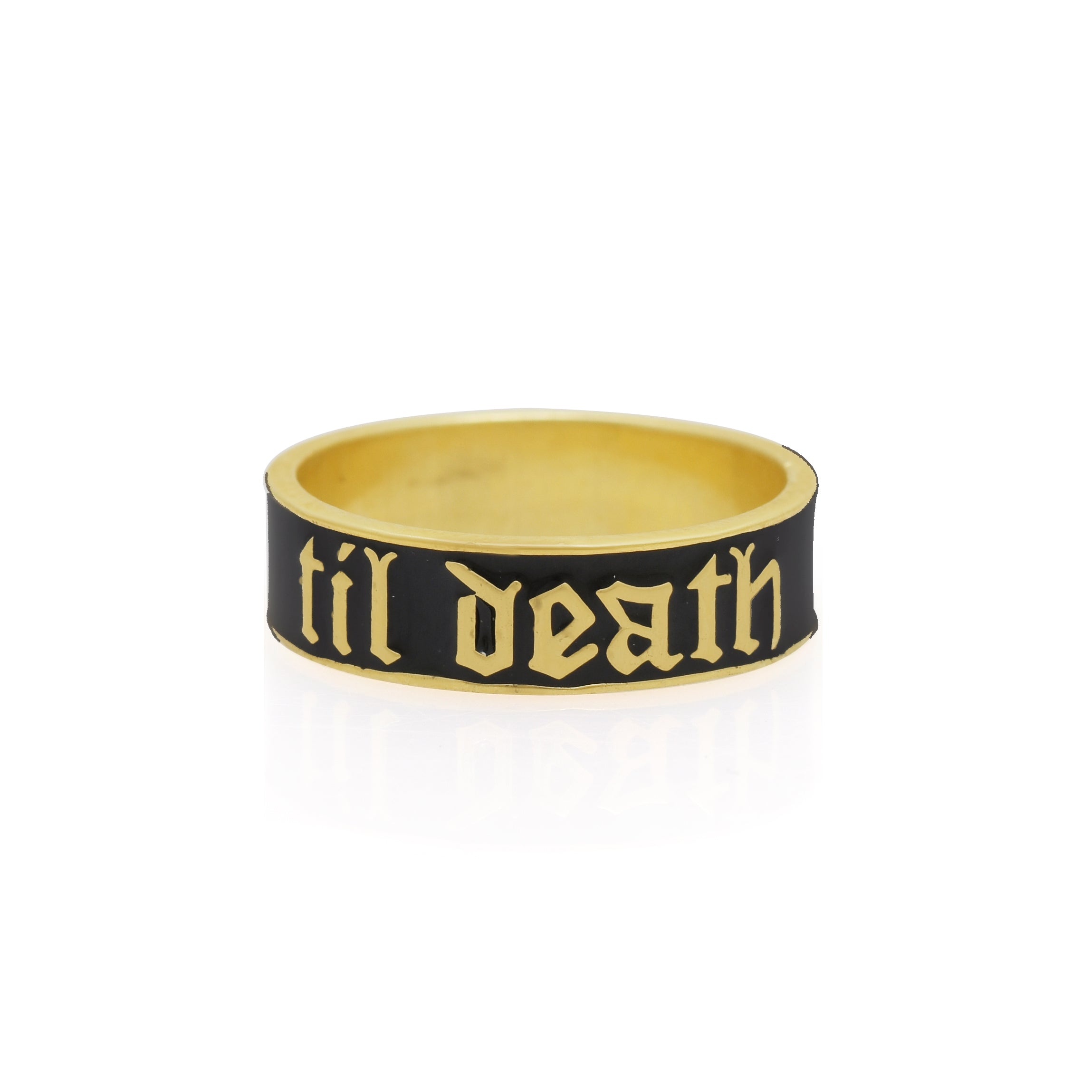 925 Silver "Till Death" Gothic Couple Ring | Black Enamel Gold Plated Band Ring | Minimalist Statement Promise Ring