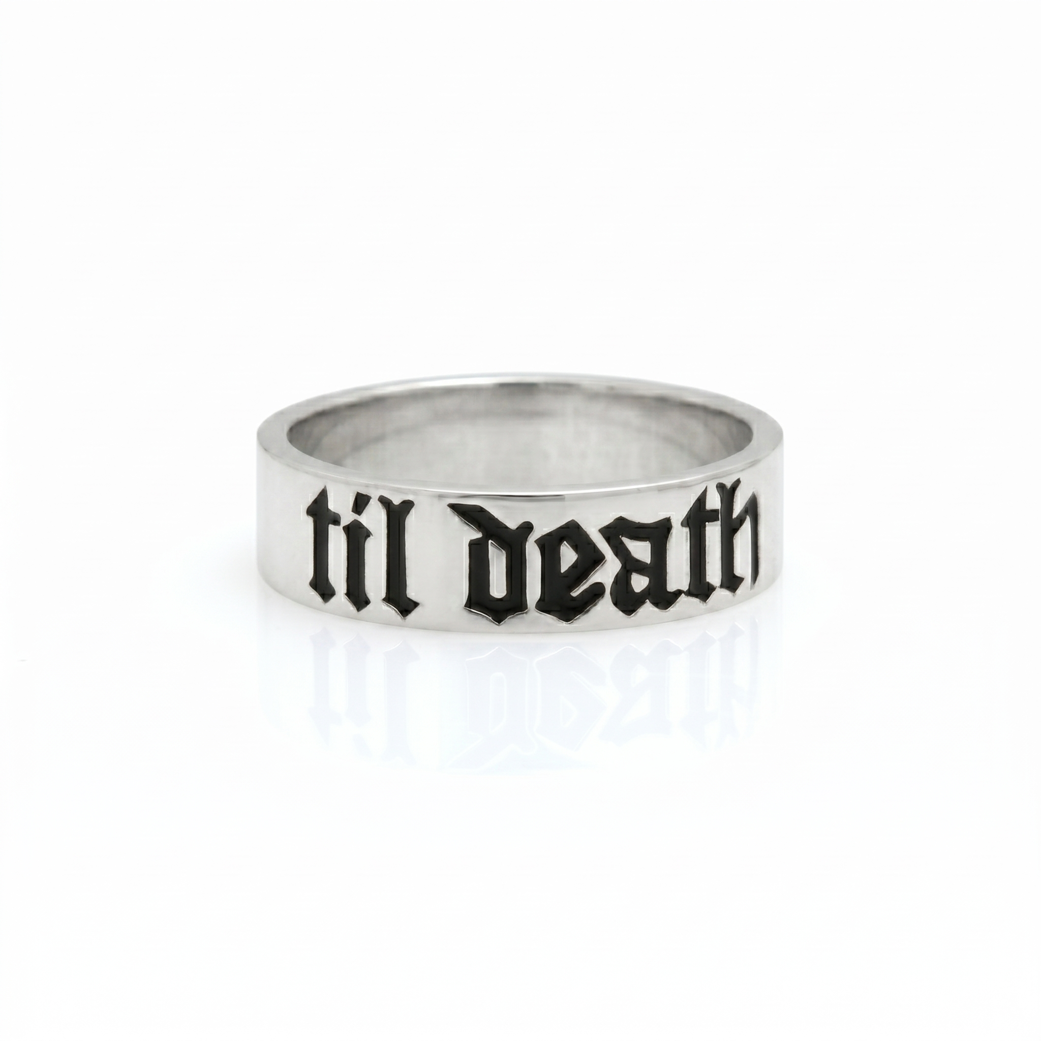 925 Silver Till Death Gothic Gold Plated Band Ring | Minimalist Black Letter Engraved Statement Ring | Unisex Couple Jewelry