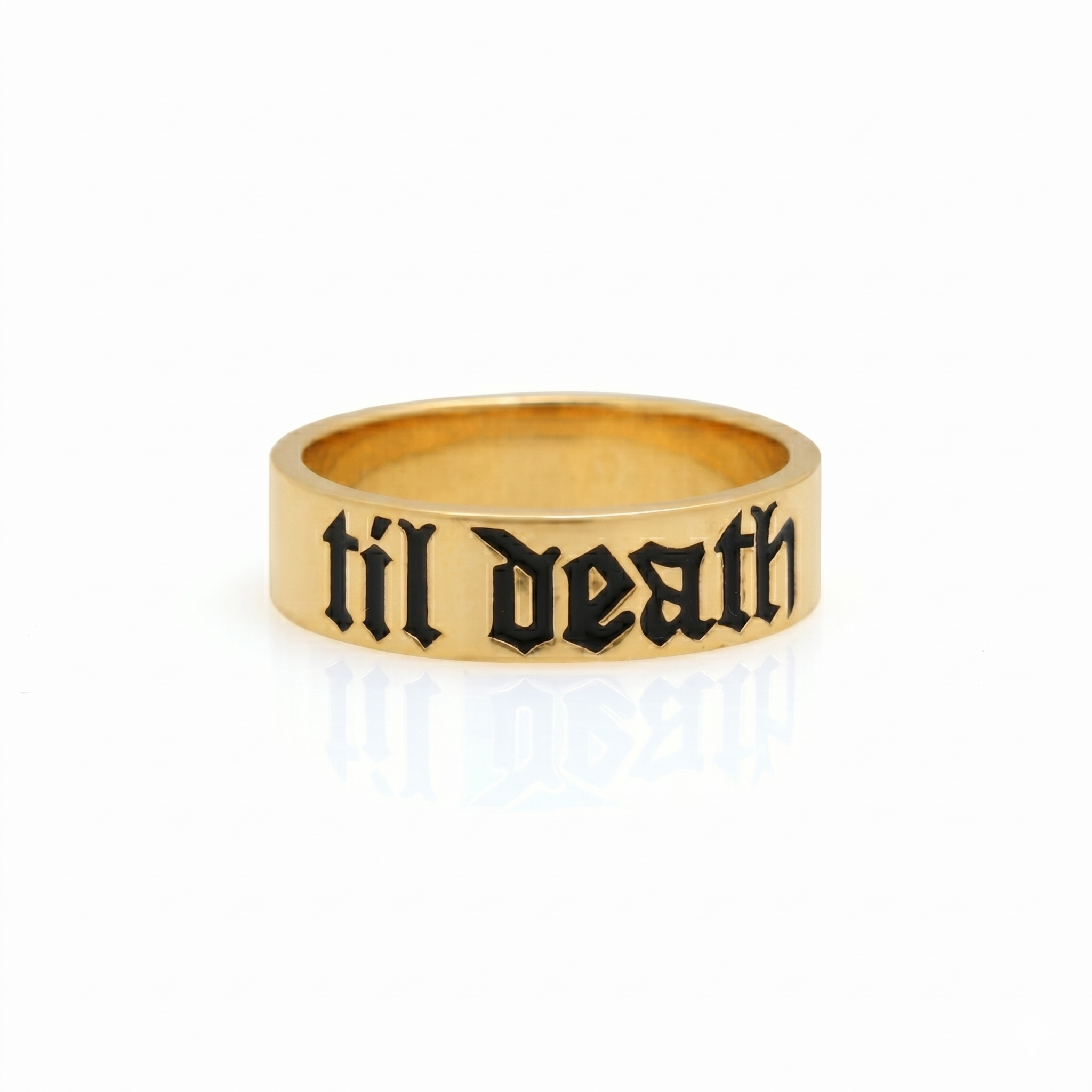 925 Silver Till Death Gothic Gold Plated Band Ring | Minimalist Black Letter Engraved Statement Ring | Unisex Couple Jewelry