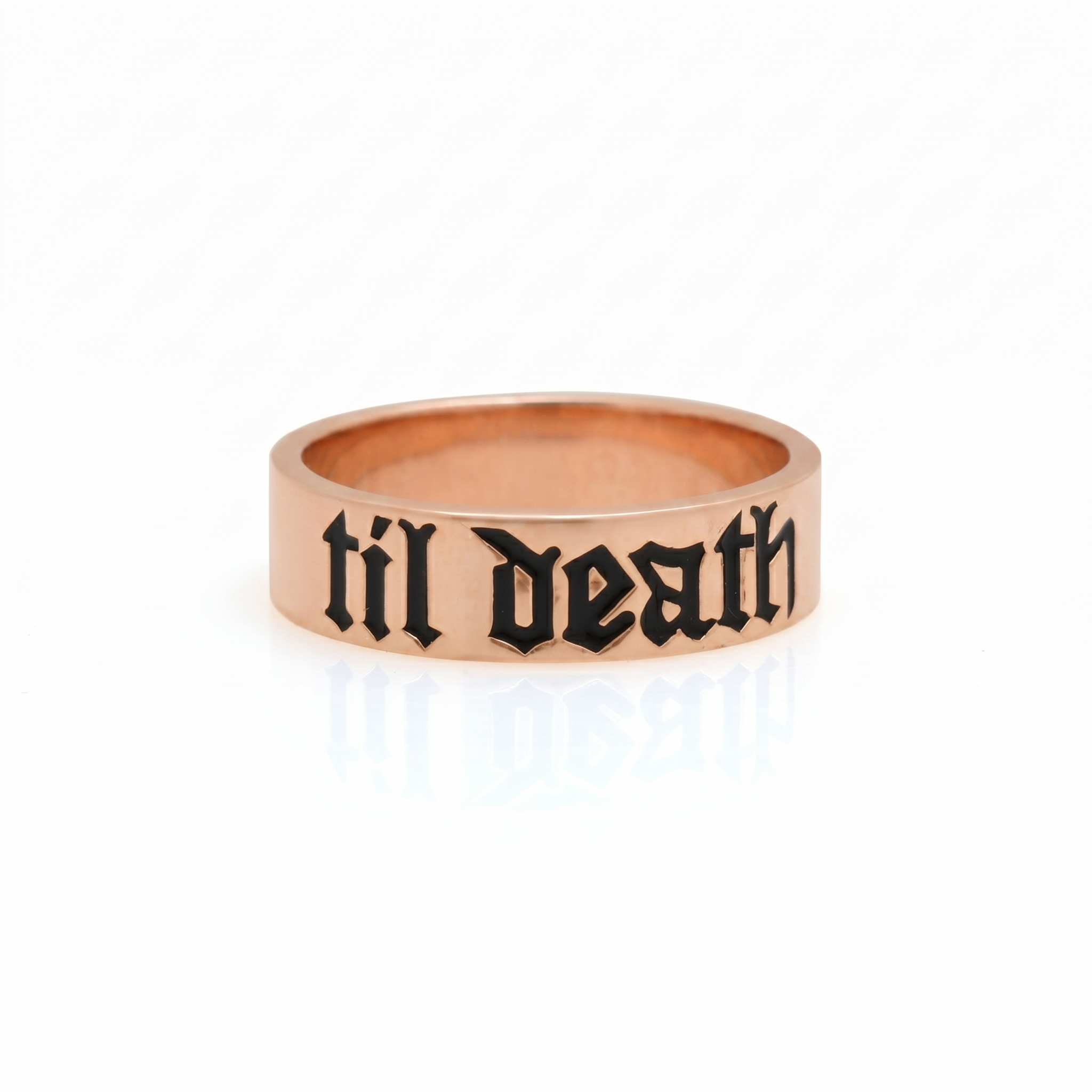 925 Silver Till Death Gothic Gold Plated Band Ring | Minimalist Black Letter Engraved Statement Ring | Unisex Couple Jewelry
