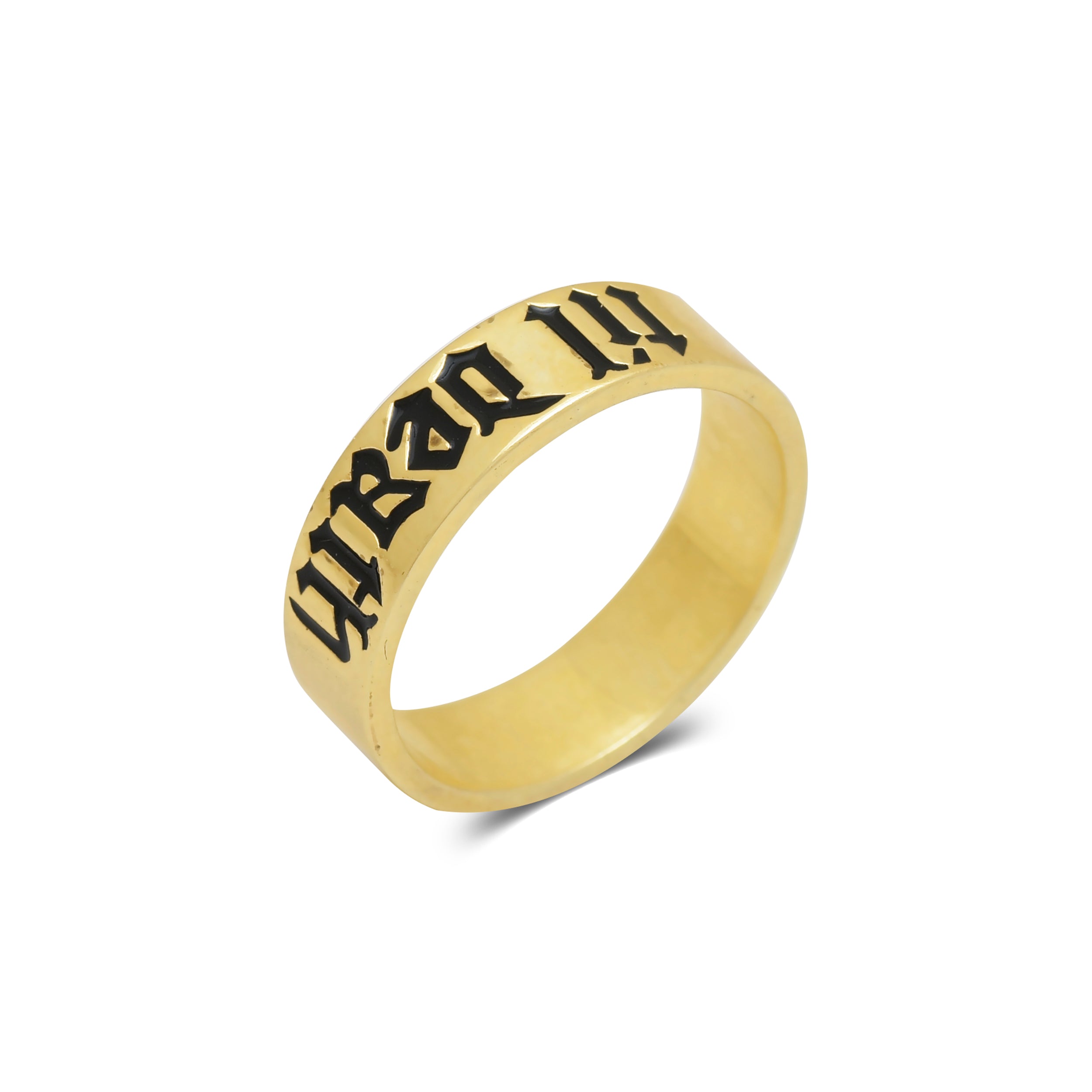 925 Silver Till Death Gothic Gold Plated Band Ring | Minimalist Black Letter Engraved Statement Ring | Unisex Couple Jewelry