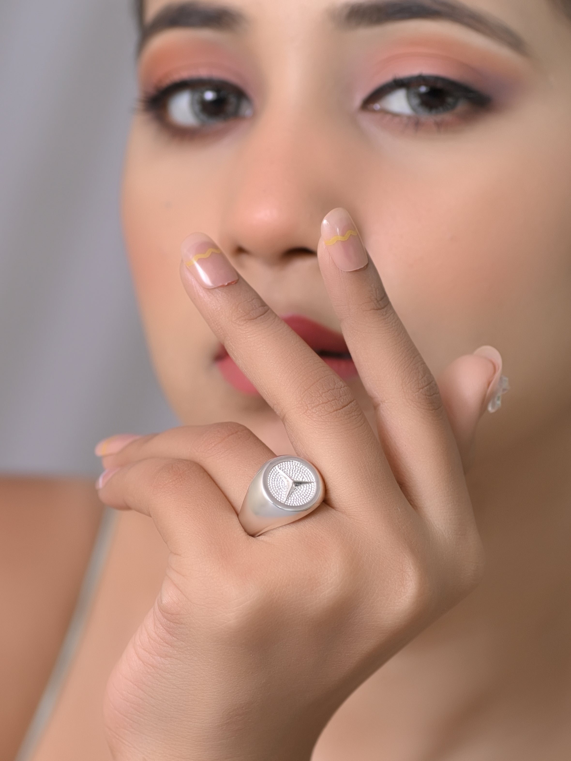 925 Silver Luxury Silver Peace Symbol Signet Ring with Micro CZ Stones | Minimal Statement Ring for Men & Women