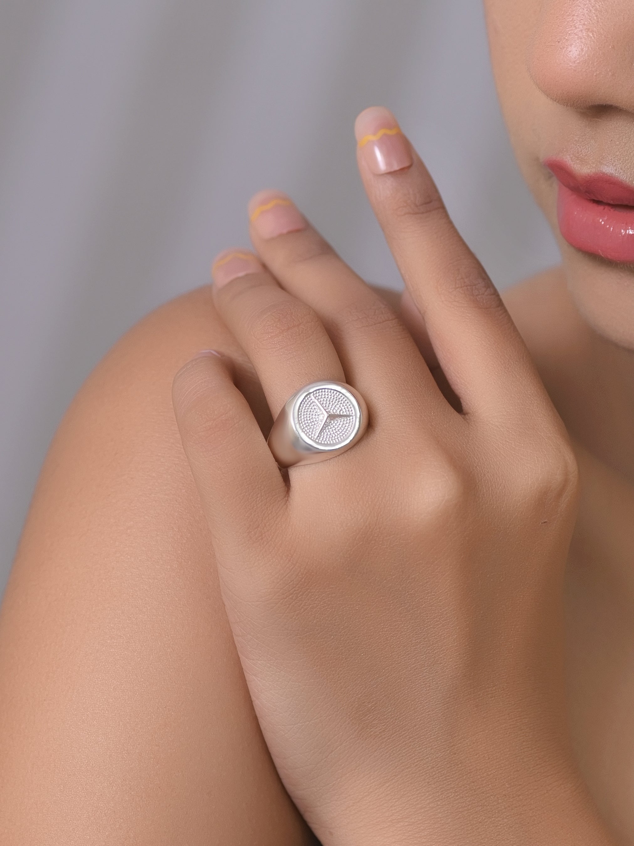 925 Silver Luxury Silver Peace Symbol Signet Ring with Micro CZ Stones | Minimal Statement Ring for Men & Women