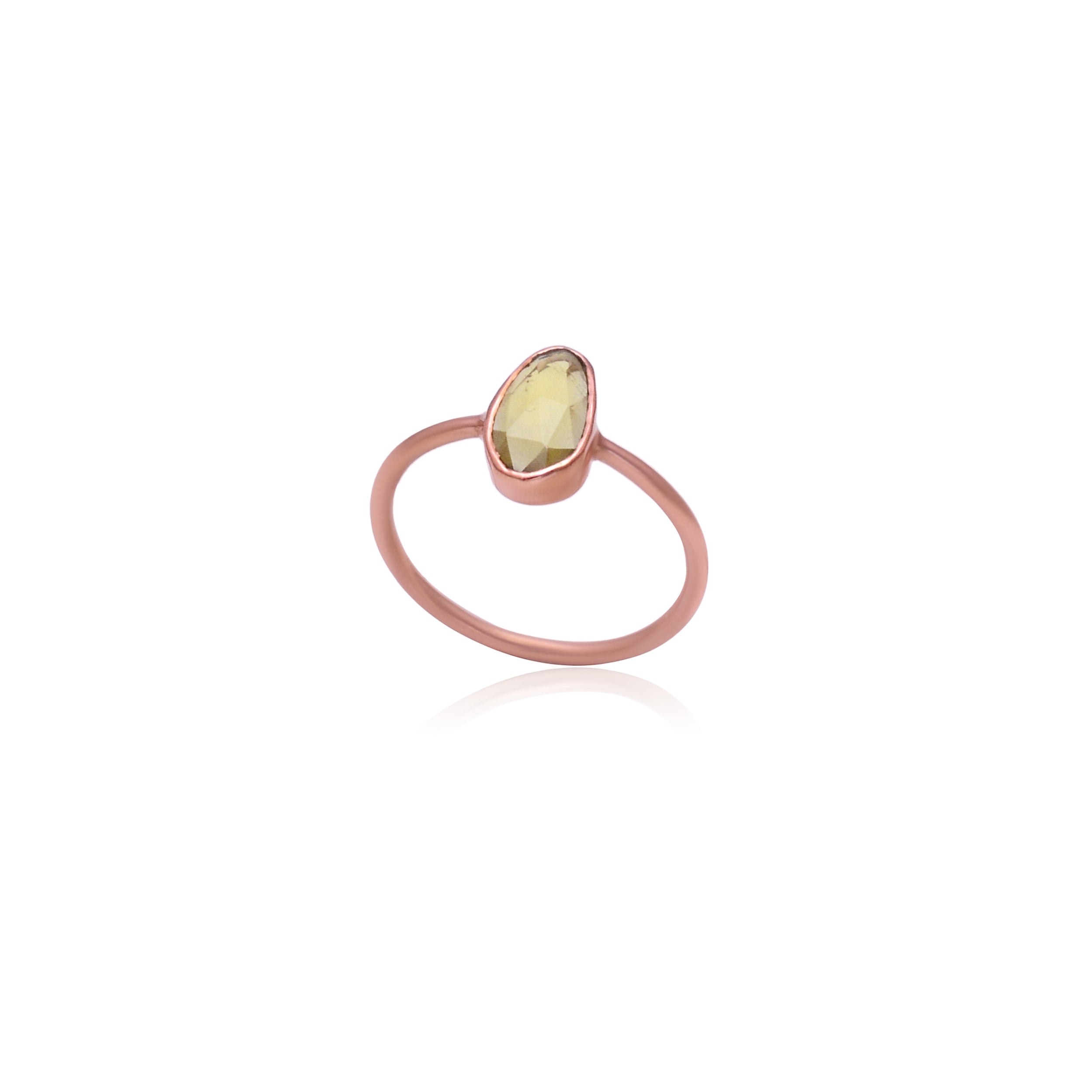 925 Silver Green Tourmaline Minimal Rose Gold Plated Oval Gemstone Ring | Elegant Dainty Stackable Ring for Women | Women's Jewelry