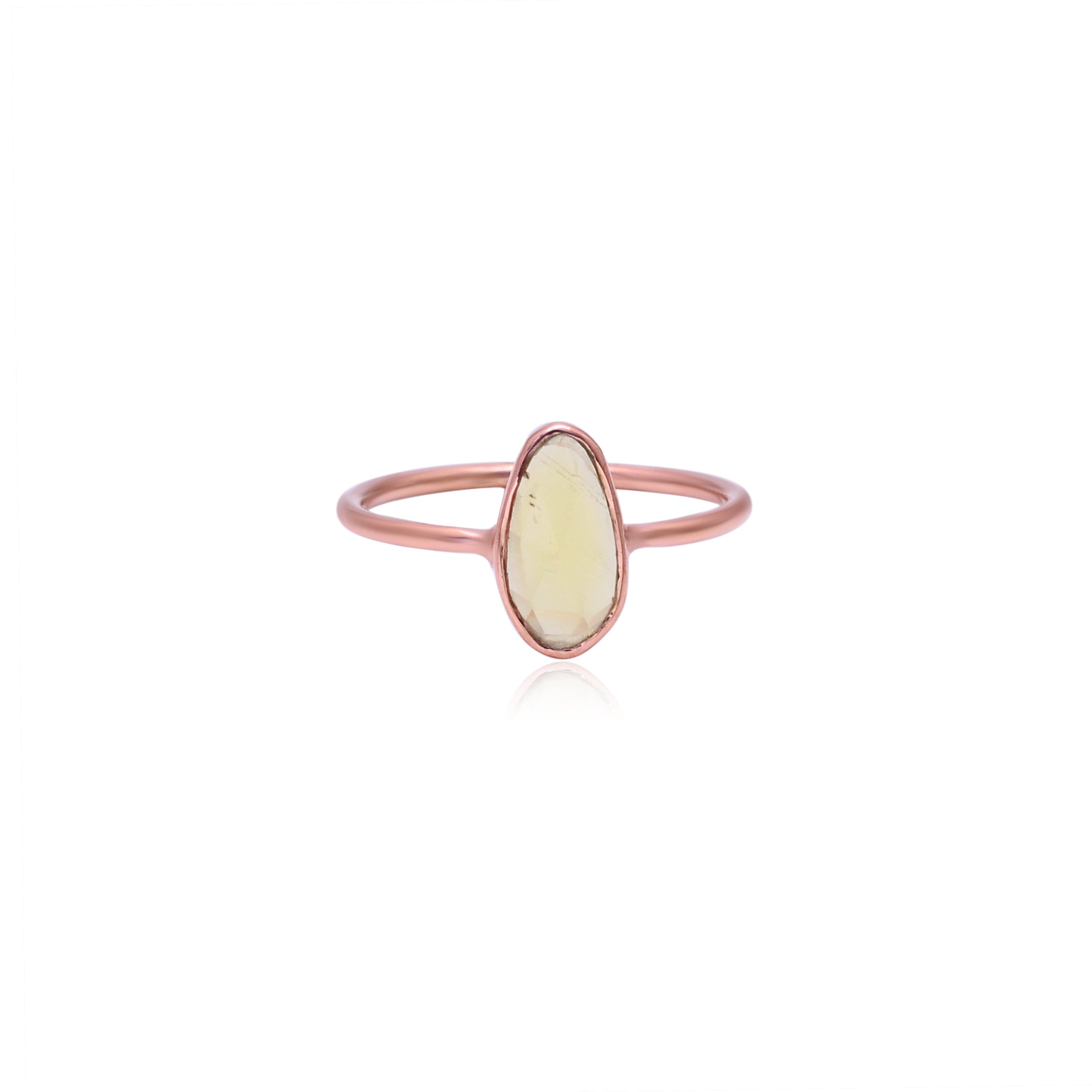 925 Silver Green Tourmaline Minimal Rose Gold Plated Oval Gemstone Ring | Elegant Dainty Stackable Ring for Women | Women's Jewelry
