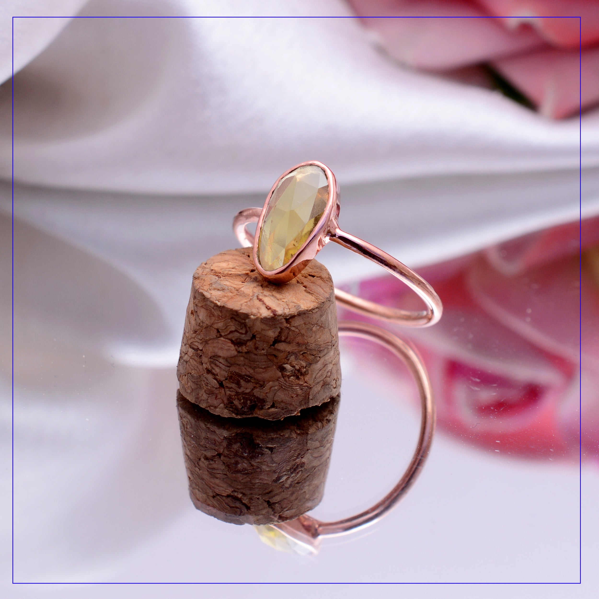 925 Silver Green Tourmaline Minimal Rose Gold Plated Oval Gemstone Ring | Elegant Dainty Stackable Ring for Women | Women's Jewelry