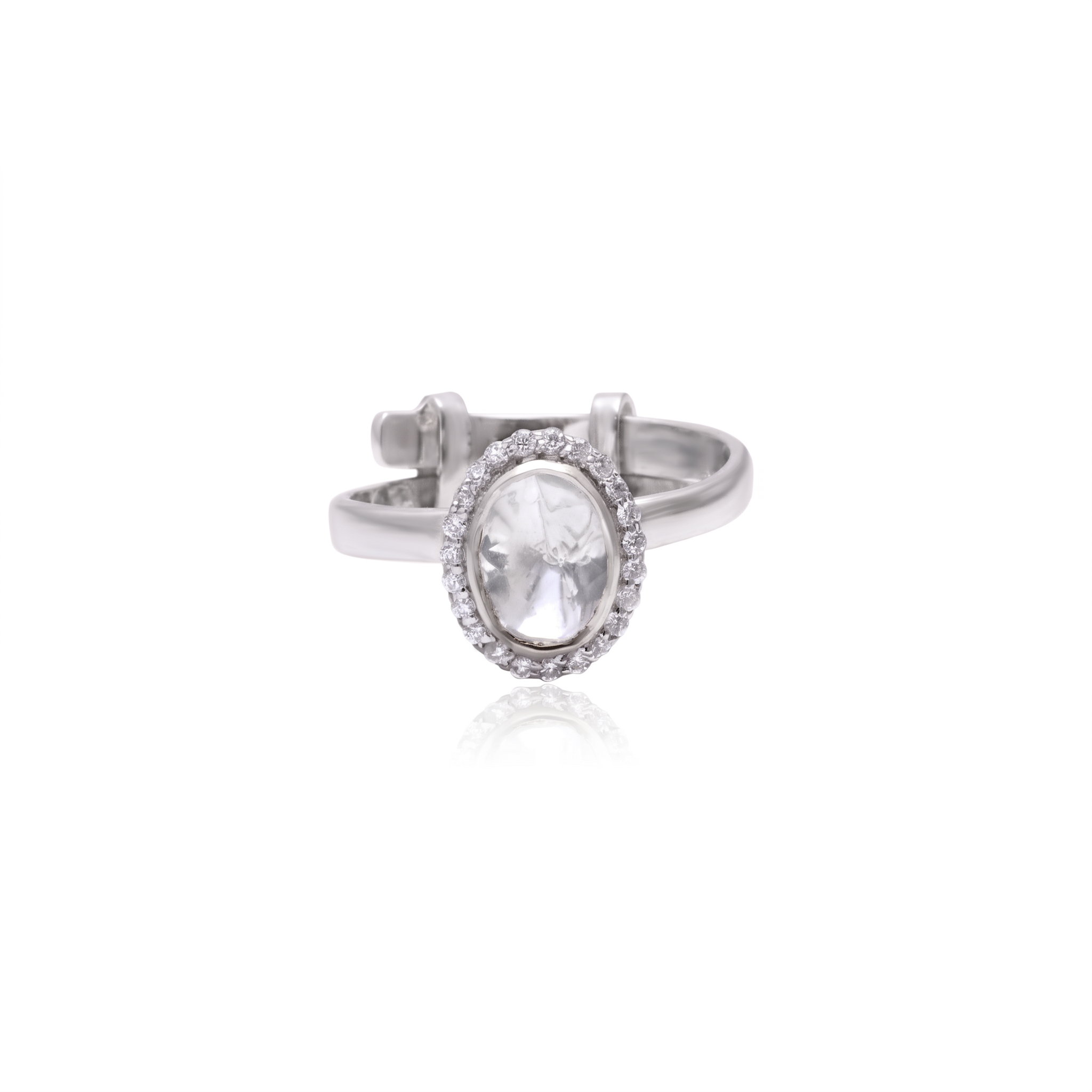 925 Silver Gold Plated Oval Crystal Halo Ring | Adjustable Statement Ring for Women | Gift for Her