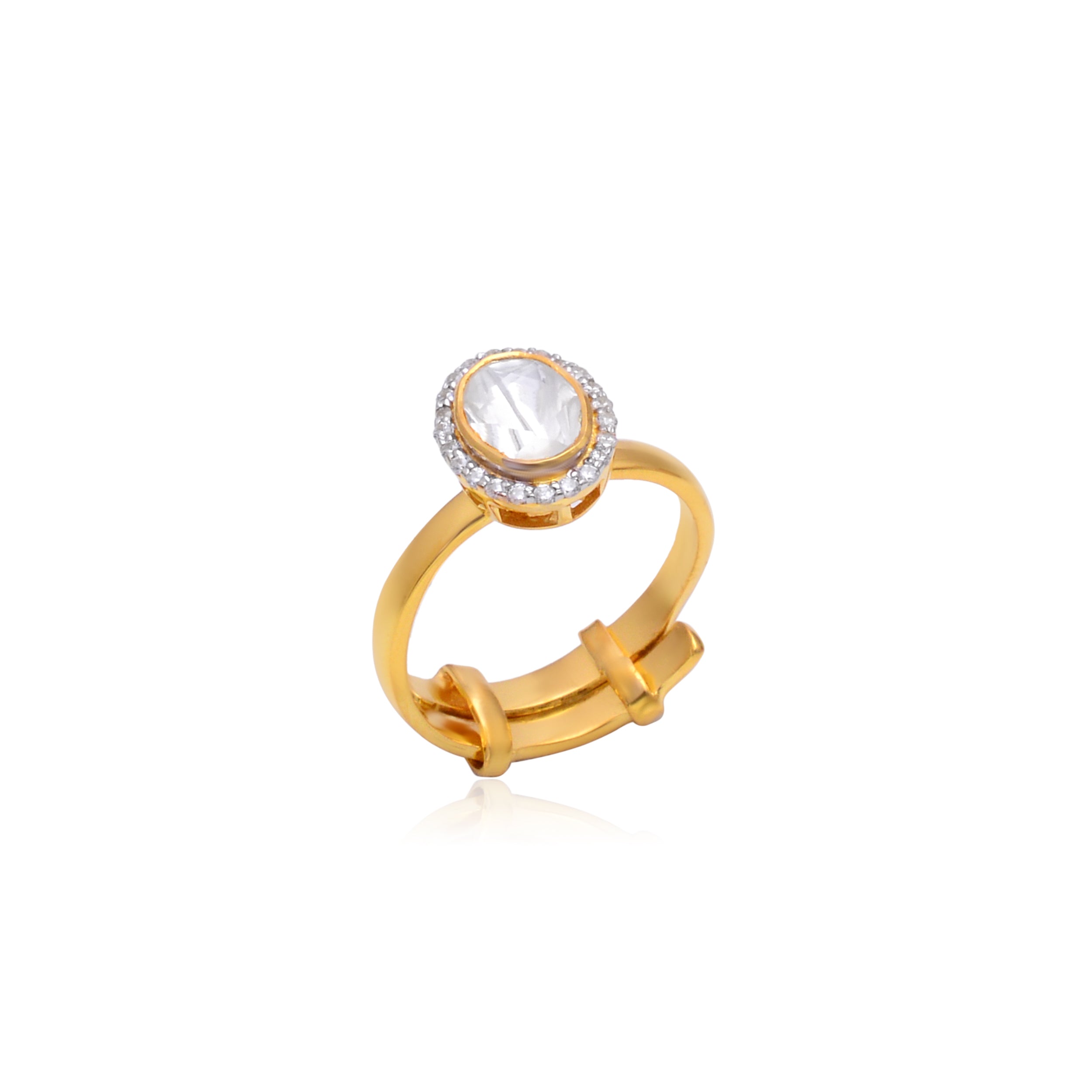 925 Silver Gold Plated Oval Crystal Halo Ring | Adjustable Statement Ring for Women | Gift for Her