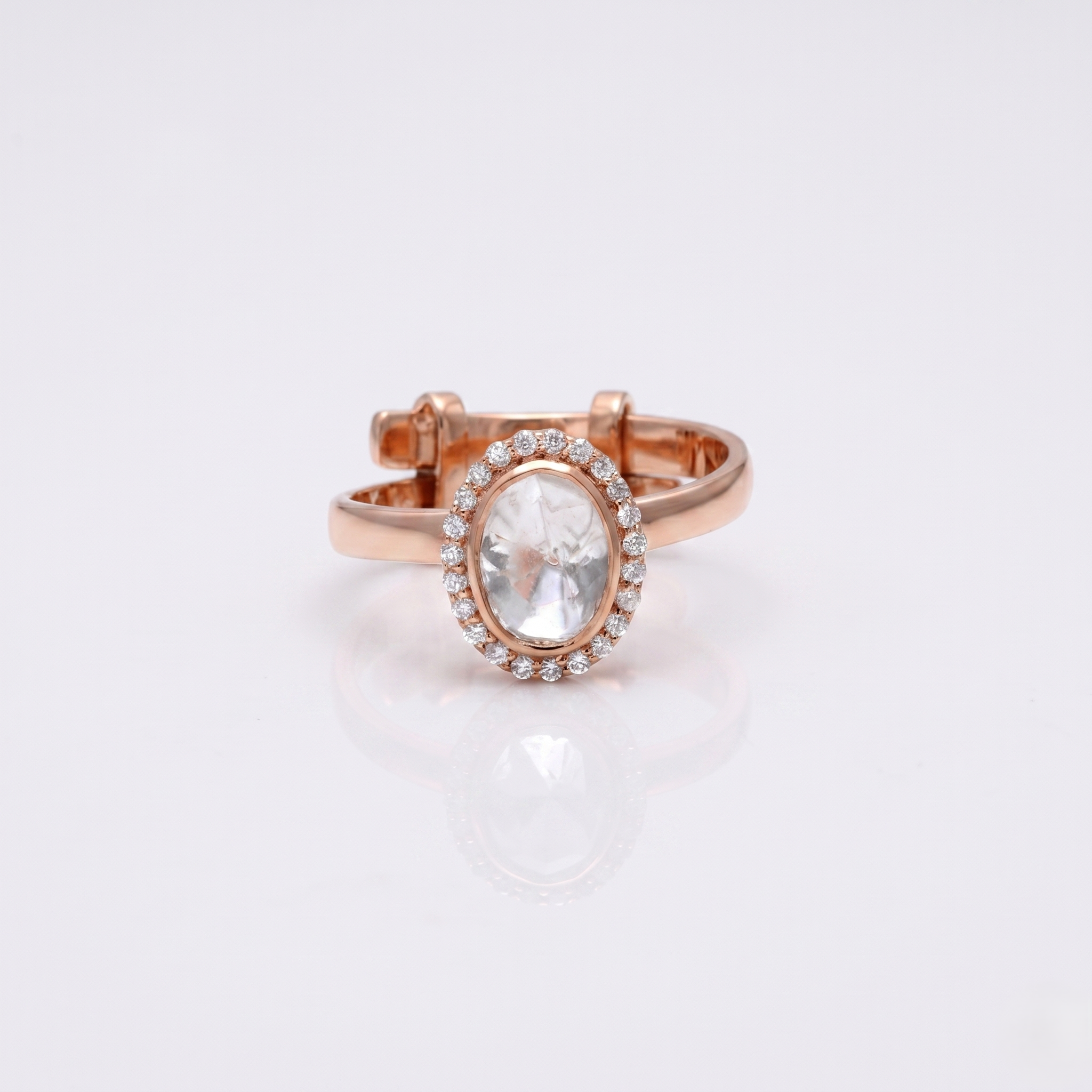 925 Silver Gold Plated Oval Crystal Halo Ring | Adjustable Statement Ring for Women | Gift for Her