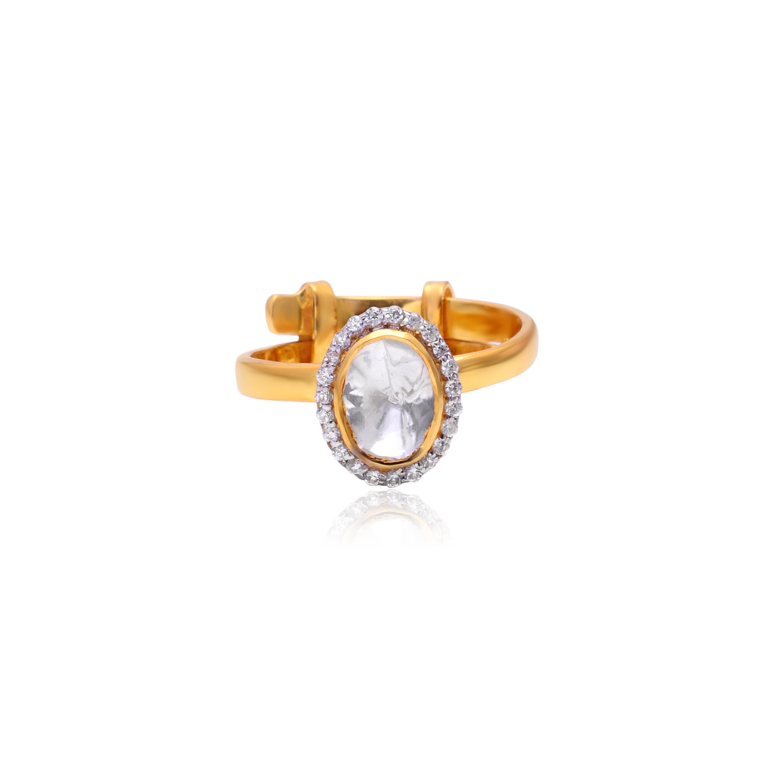 925 Silver Gold Plated Oval Crystal Halo Ring | Adjustable Statement Ring for Women | Gift for Her