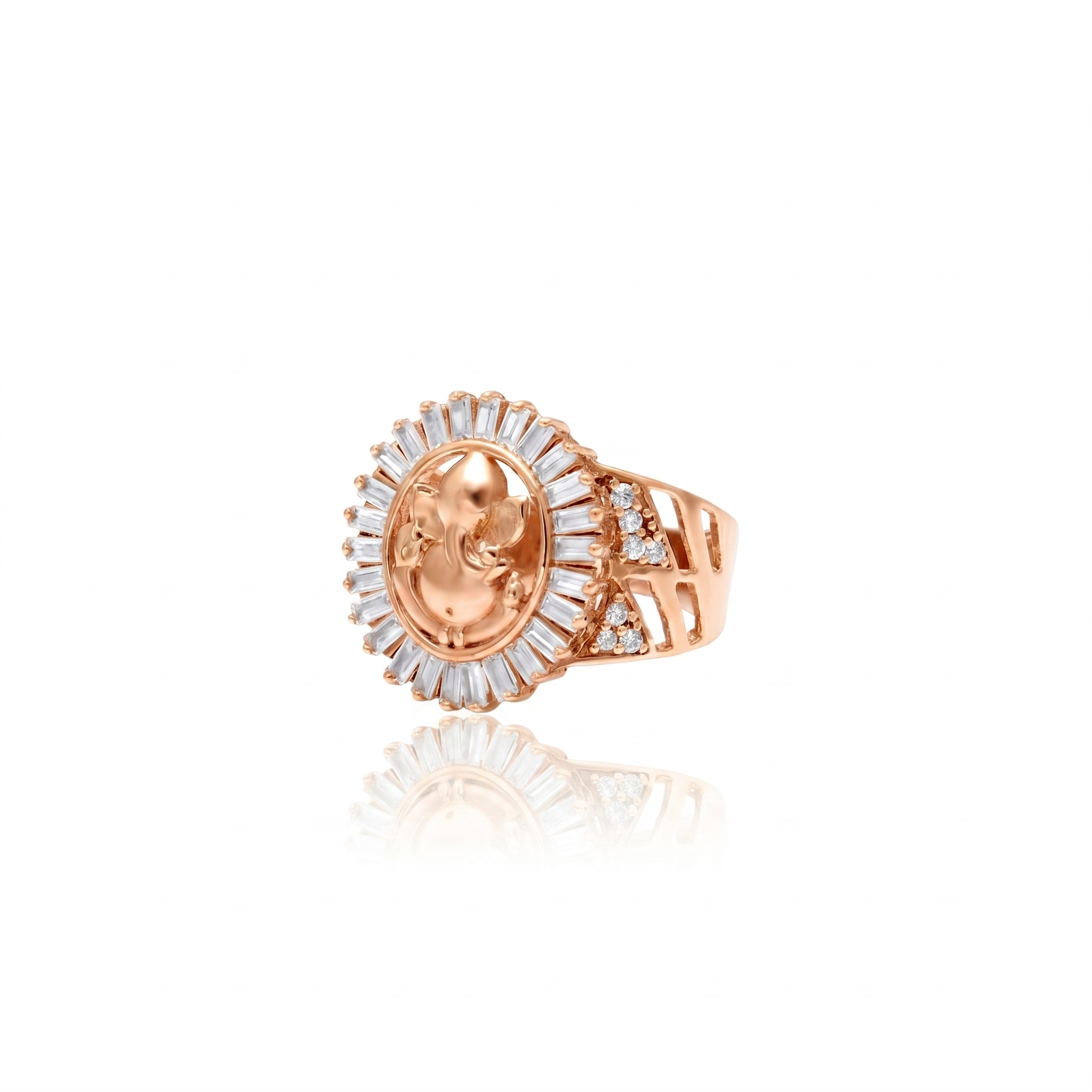 925 Sterling Silver Lord Ganesha Ring for Men & Women | CZ Diamond Halo Ganpati Ring | Spiritual Statement Jewelry