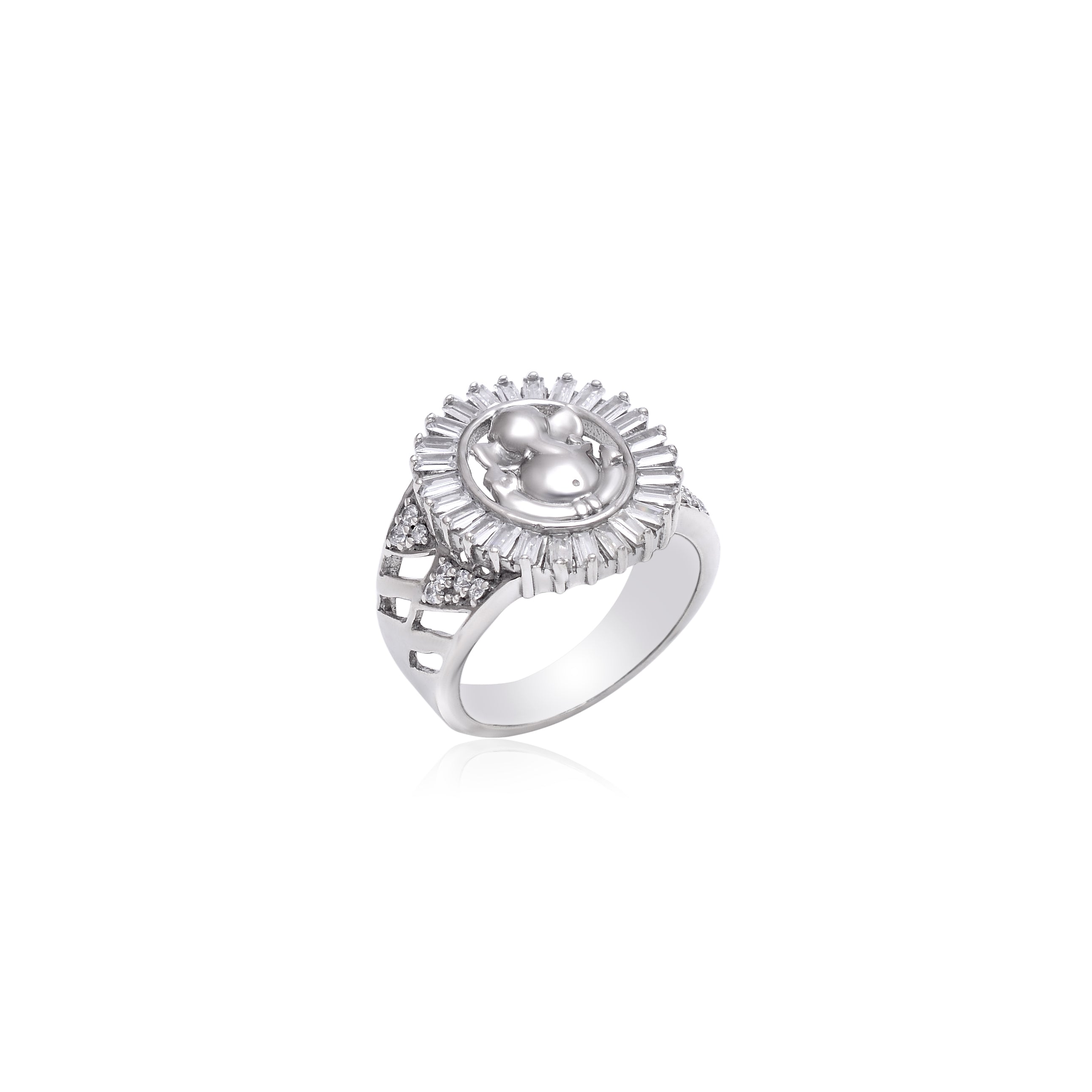 925 Sterling Silver Lord Ganesha Ring for Men & Women | CZ Diamond Halo Ganpati Ring | Spiritual Statement Jewelry