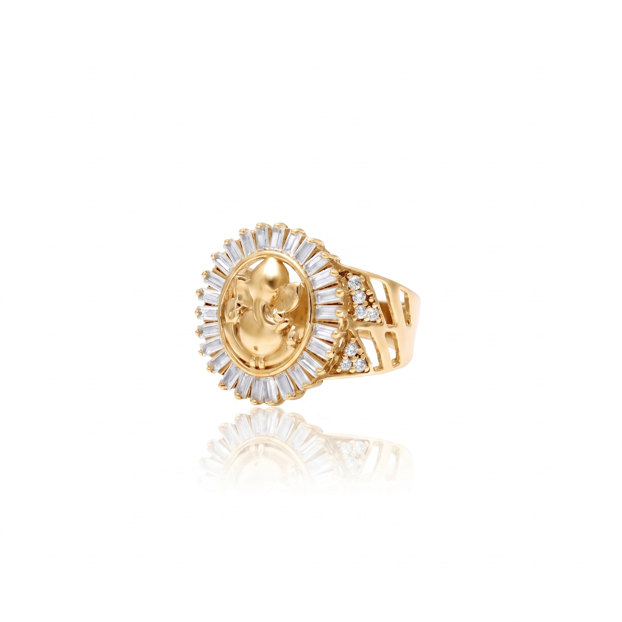 925 Sterling Silver Lord Ganesha Ring for Men & Women | CZ Diamond Halo Ganpati Ring | Spiritual Statement Jewelry