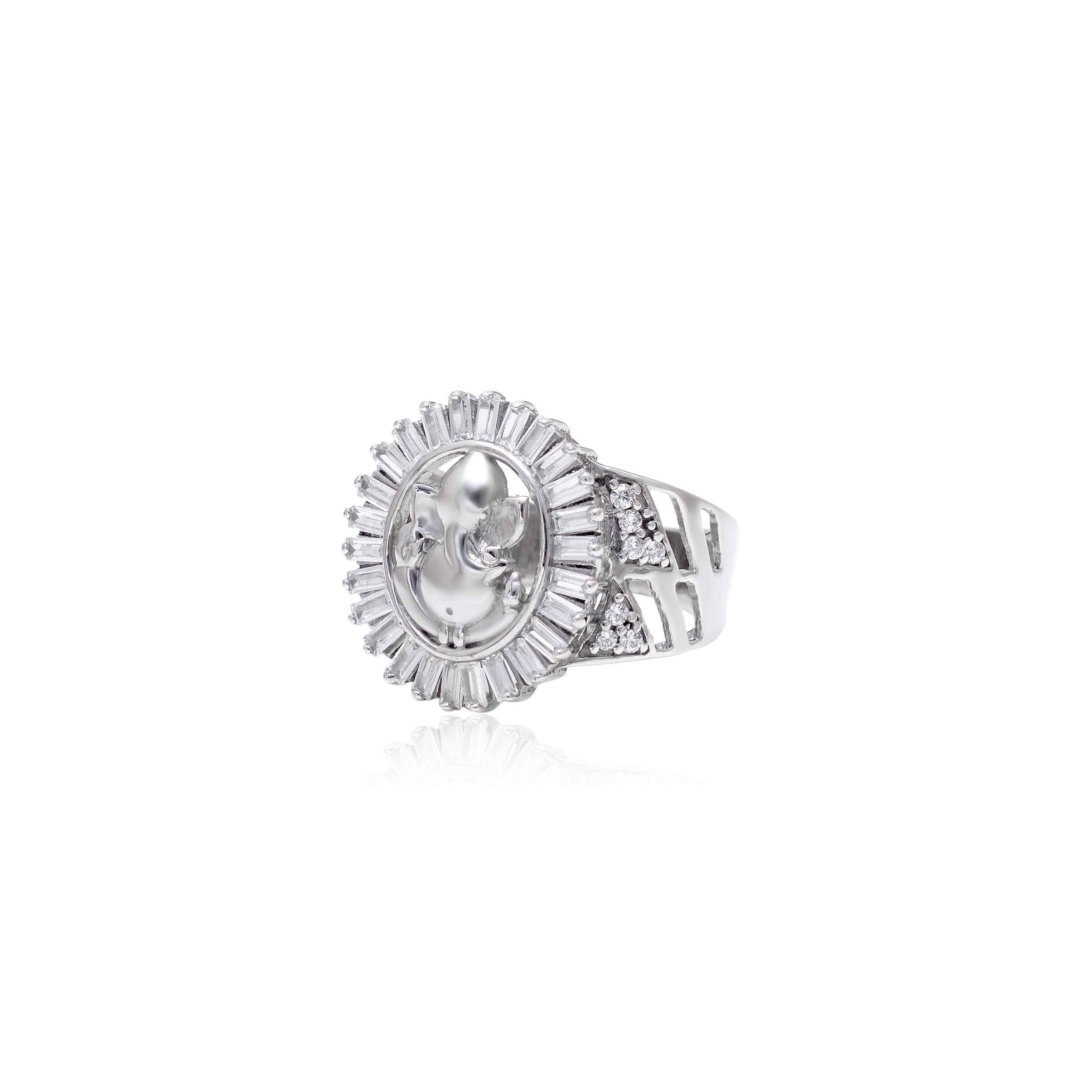 925 Sterling Silver Lord Ganesha Ring for Men & Women | CZ Diamond Halo Ganpati Ring | Spiritual Statement Jewelry