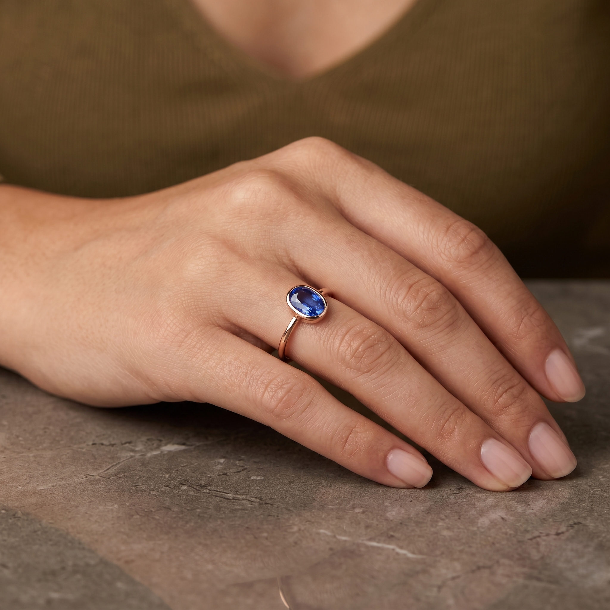 925 Sterling Silver Blue Sapphire Ring for Women | Gold Plated Neelam Gemstone Ring | Minimalist Solitaire Statement Ring | Gift for Her Mom Wife