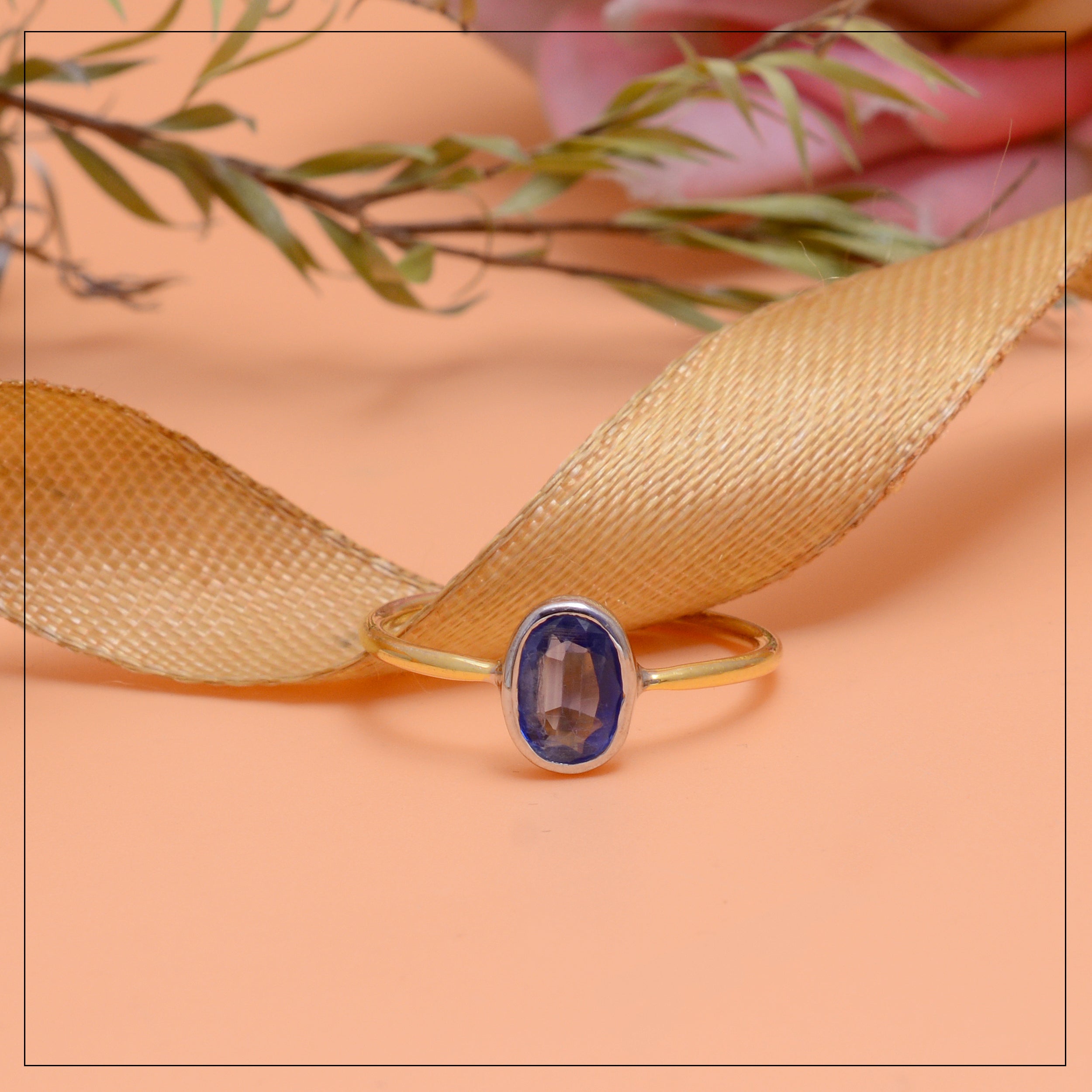 925 Sterling Silver Blue Sapphire Ring for Women | Gold Plated Neelam Gemstone Ring | Minimalist Solitaire Statement Ring | Gift for Her Mom Wife