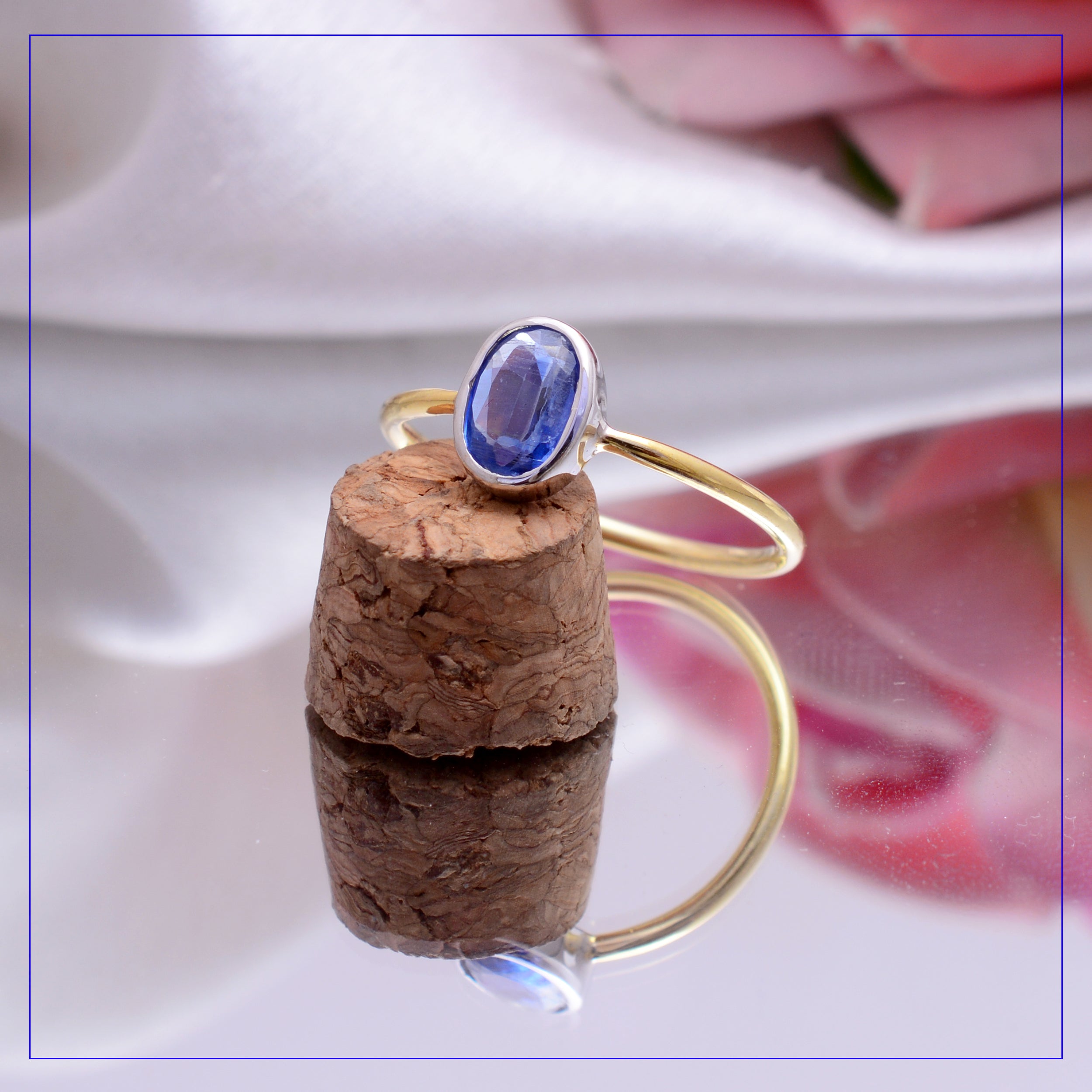 925 Sterling Silver Blue Sapphire Ring for Women | Gold Plated Neelam Gemstone Ring | Minimalist Solitaire Statement Ring | Gift for Her Mom Wife