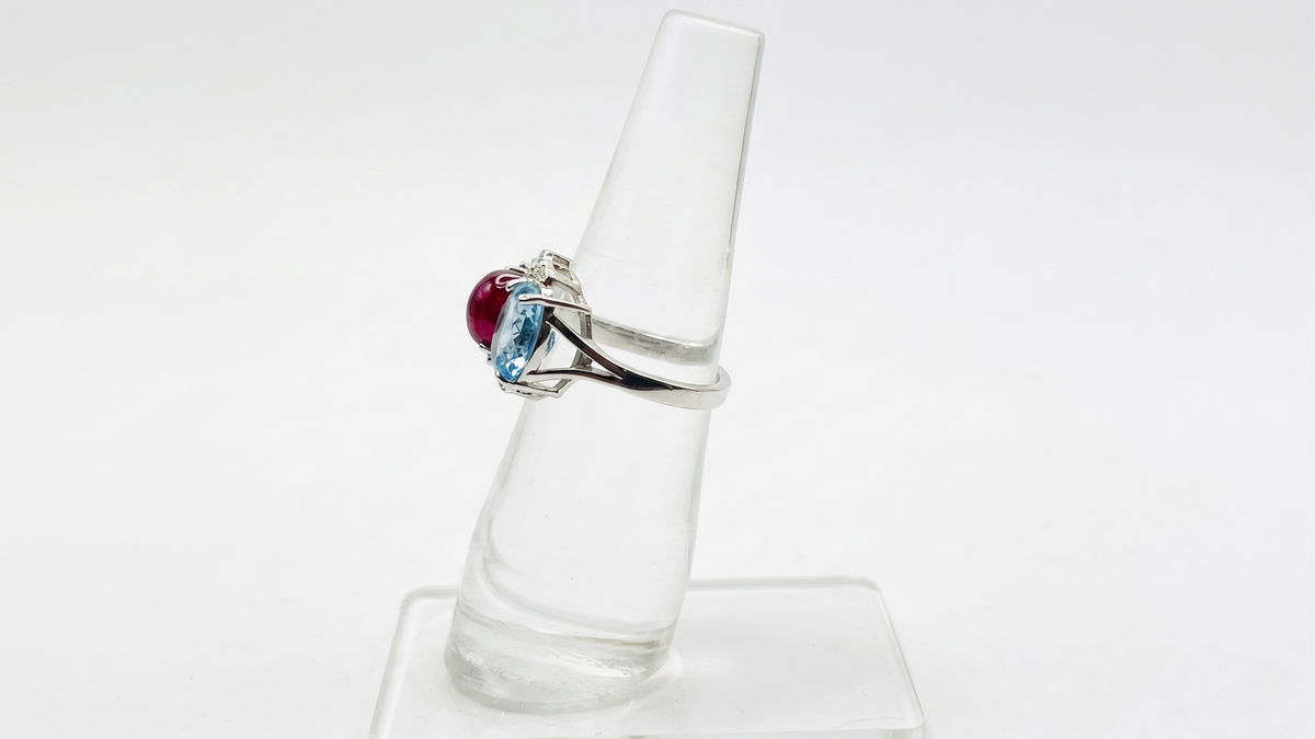 Handmade Natural Red Coral & Sky Blue Topaz Ring in 925 Sterling Silver, Vintage Cocktail Ring for Women, December Birthstone Jewelry, Luxury Anniversary Gift, Elegant Designer Silver Ring