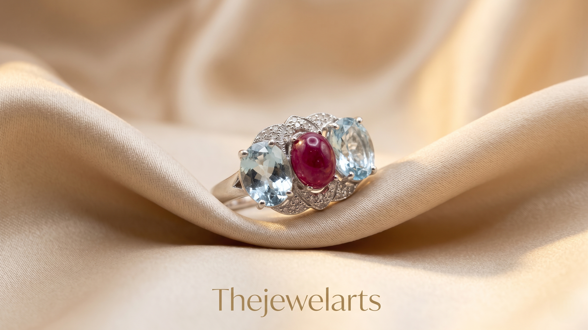 Handmade Natural Red Coral & Sky Blue Topaz Ring in 925 Sterling Silver, Vintage Cocktail Ring for Women, December Birthstone Jewelry, Luxury Anniversary Gift, Elegant Designer Silver Ring