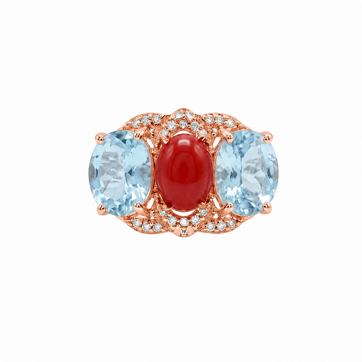 Handmade Natural Red Coral & Sky Blue Topaz Ring in 925 Sterling Silver, Vintage Cocktail Ring for Women, December Birthstone Jewelry, Luxury Anniversary Gift, Elegant Designer Silver Ring