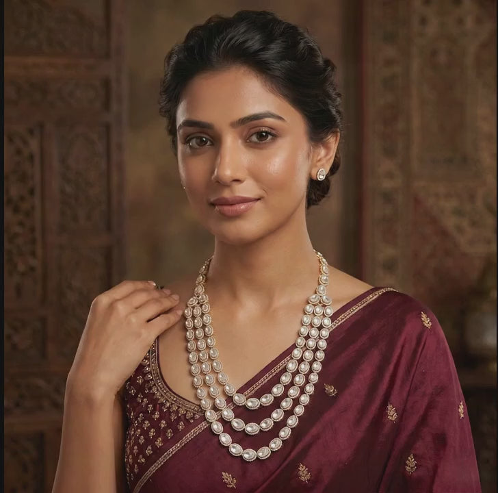 925 Silver Layered Diamond Necklace | Gold Plated Multi Strand Statement Necklace | Luxury Bridal Jewelry