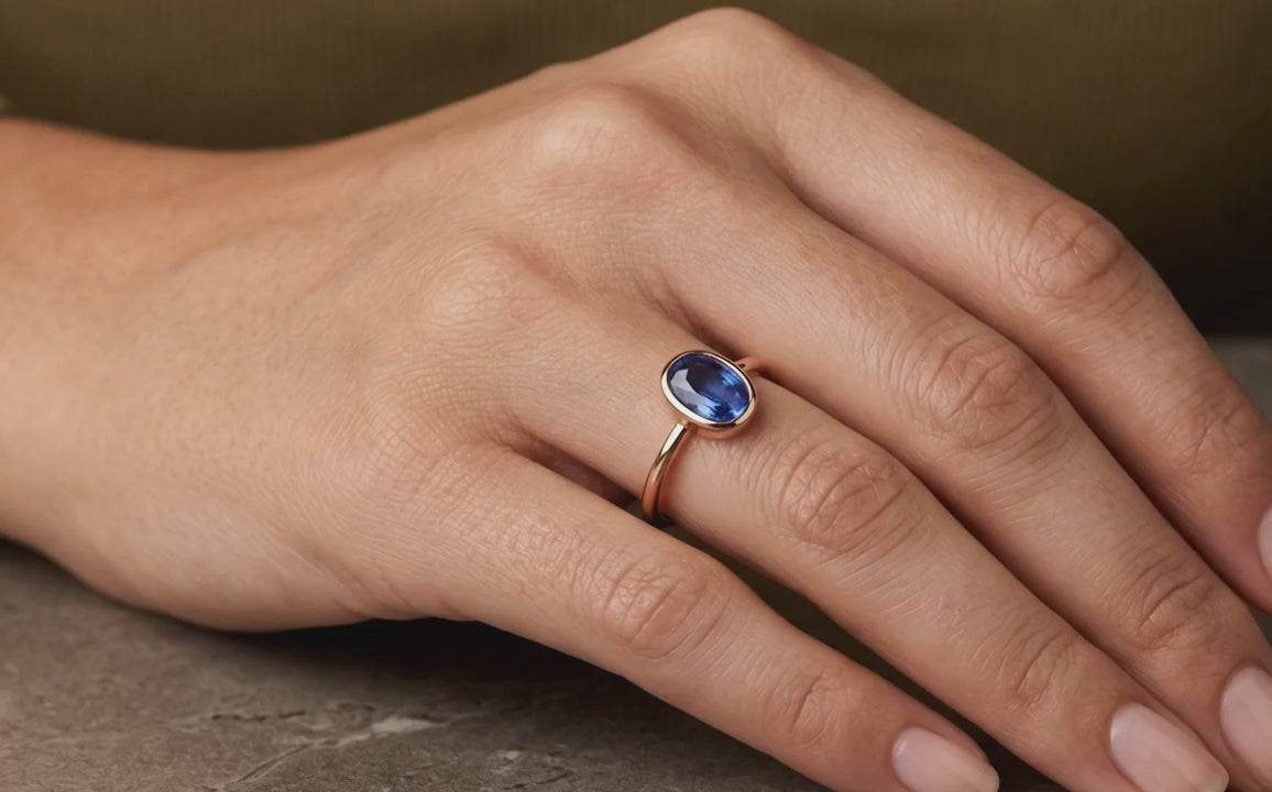 925 Sterling Silver Blue Sapphire Ring for Women | Gold Plated Neelam Gemstone Ring | Minimalist Solitaire Statement Ring | Gift for Her Mom Wife